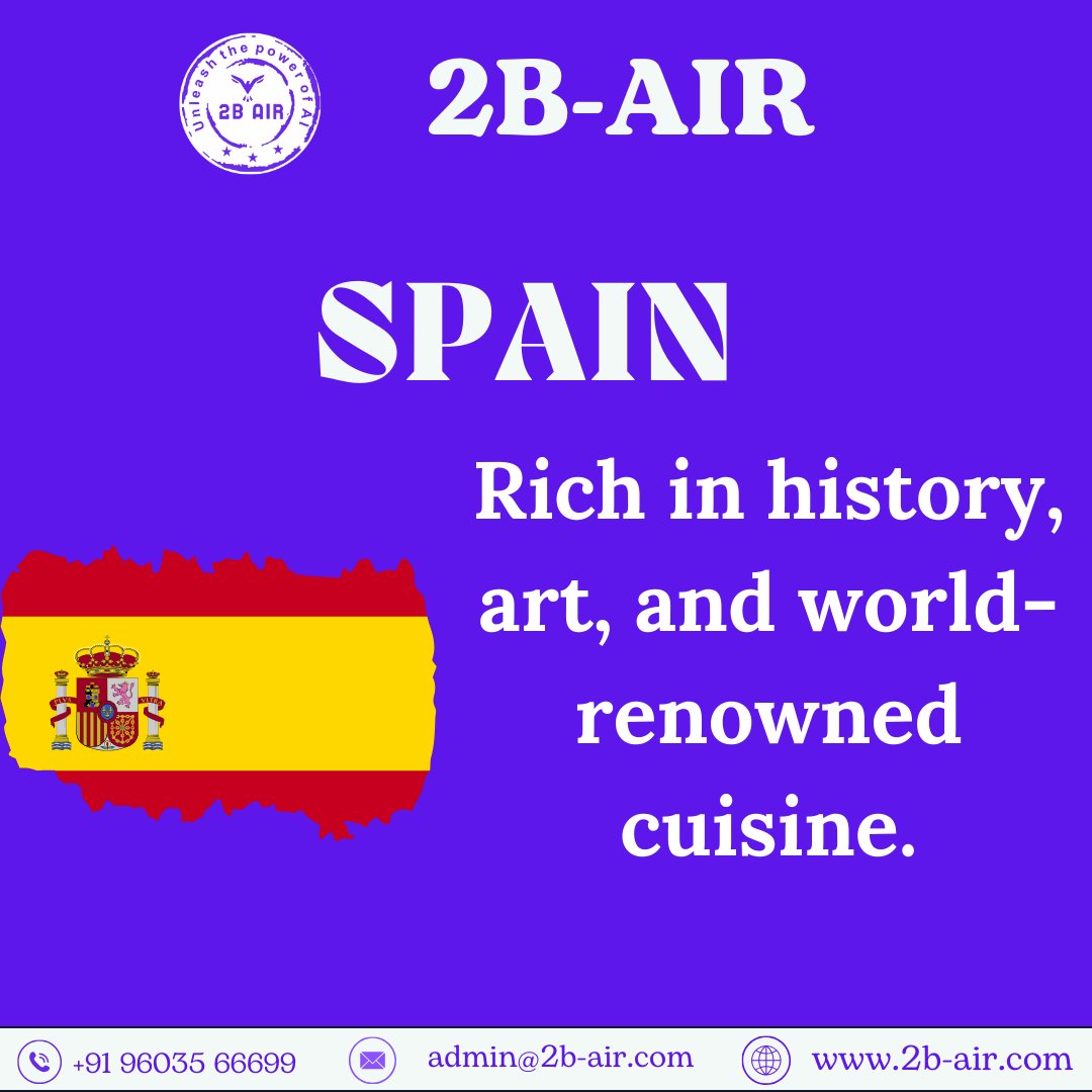 BallotBoxAIR's tweet photo. Spain : A country rich in history, art, and world-renowned cuisine. From stunning architecture and vibrant culture to the flavors of tapas and paella, Spain is a destination that captivates every traveler.

#Spain #TravelSpain #History #Art #SpanishCuisine #ExploreSpain ]#2BAIR https://t.co/zxgOFoRqMO