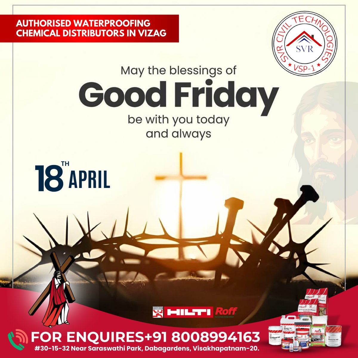 SvrCivil's tweet image. 🌿 Good Friday Blessings from SVR Technologies 🌿

&quot;May the blessings of Good Friday be with you today and always.&quot;  

📞 For Enquiries: +91 80089 94163

#SVRTechnologies #WaterproofingVizag