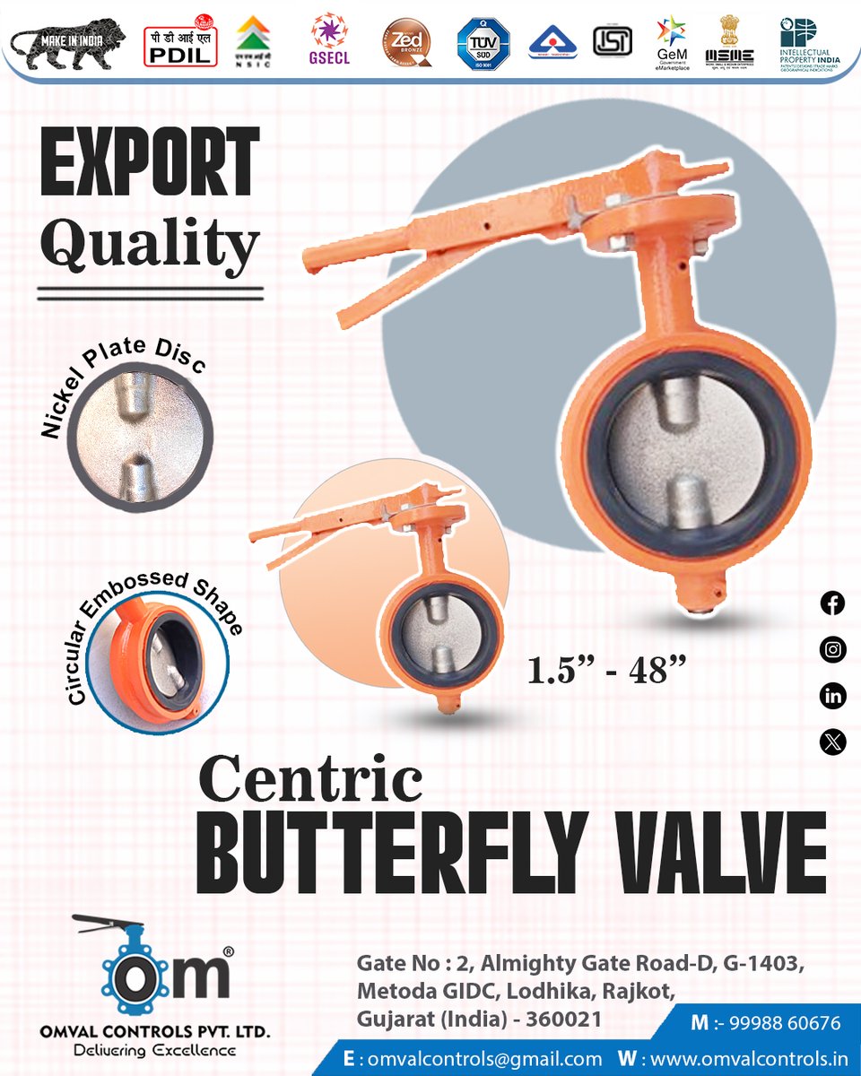omval_controls's tweet image. Follow Us For Daily Valve Update. 🔄🔄🔄
Our Export Quality Centric Butterfly Valve.
With Nickel Plate Disc
Introducing Nickel Plate Disc First In 🇮🇳 🇮🇳 🇮🇳
#flowcontrol #flowcontrolvalve #nickelplate #nickelplatedisc #export #exportquality #butterflyvalve #chemicalfilter