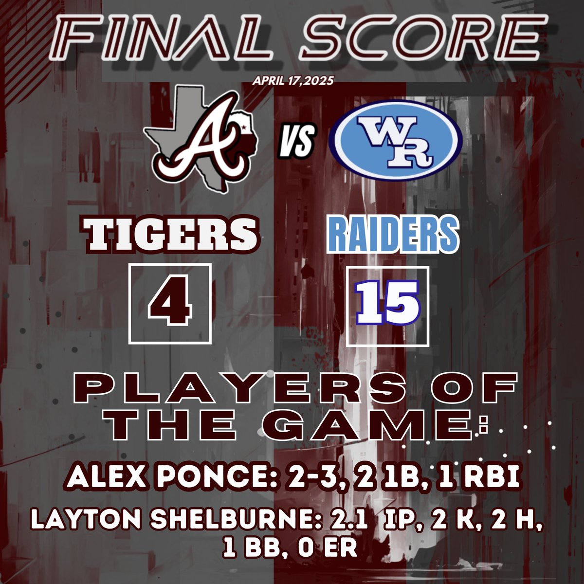 Thursday Night 4.17.2025 ended in a tough loss for YOUR Arp Tigers. Next up, they'll host Troup on Sr night Tuesday 4.22.2025, weather permitting #ALL1N #iBELIEVE