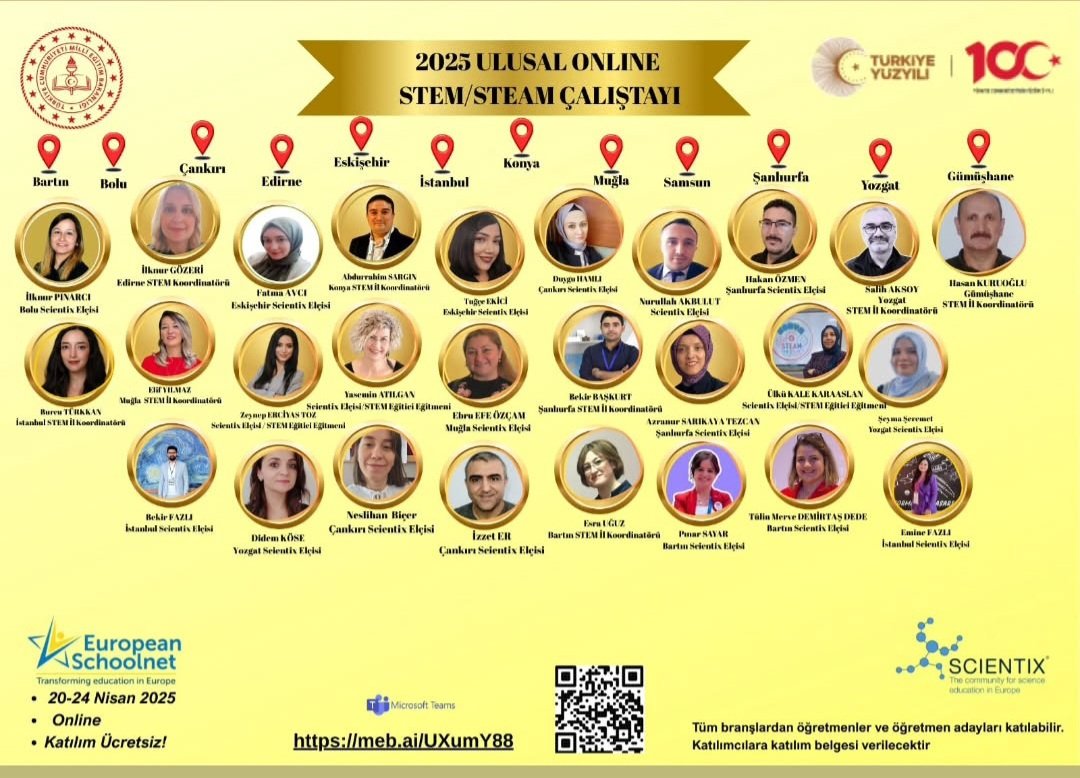 YEGİTEK koordinasyonunda,  20-24 Nisan 2025 tarihleri arasında çevrim içi olarak düzenlenecek olan Türkiye Ulusal STEM Çalıştayı başlıyor! 🌍🔬📚
📌 Basvuru icin 👇👇👇 
meb.ai/UXumY88

<a href="/mebyegitek/">Yenilik ve Eğitim Teknolojileri Genel Müdürlüğü</a> 
<a href="/ScientixTurkiye/">Scientix Türkiye</a>
@