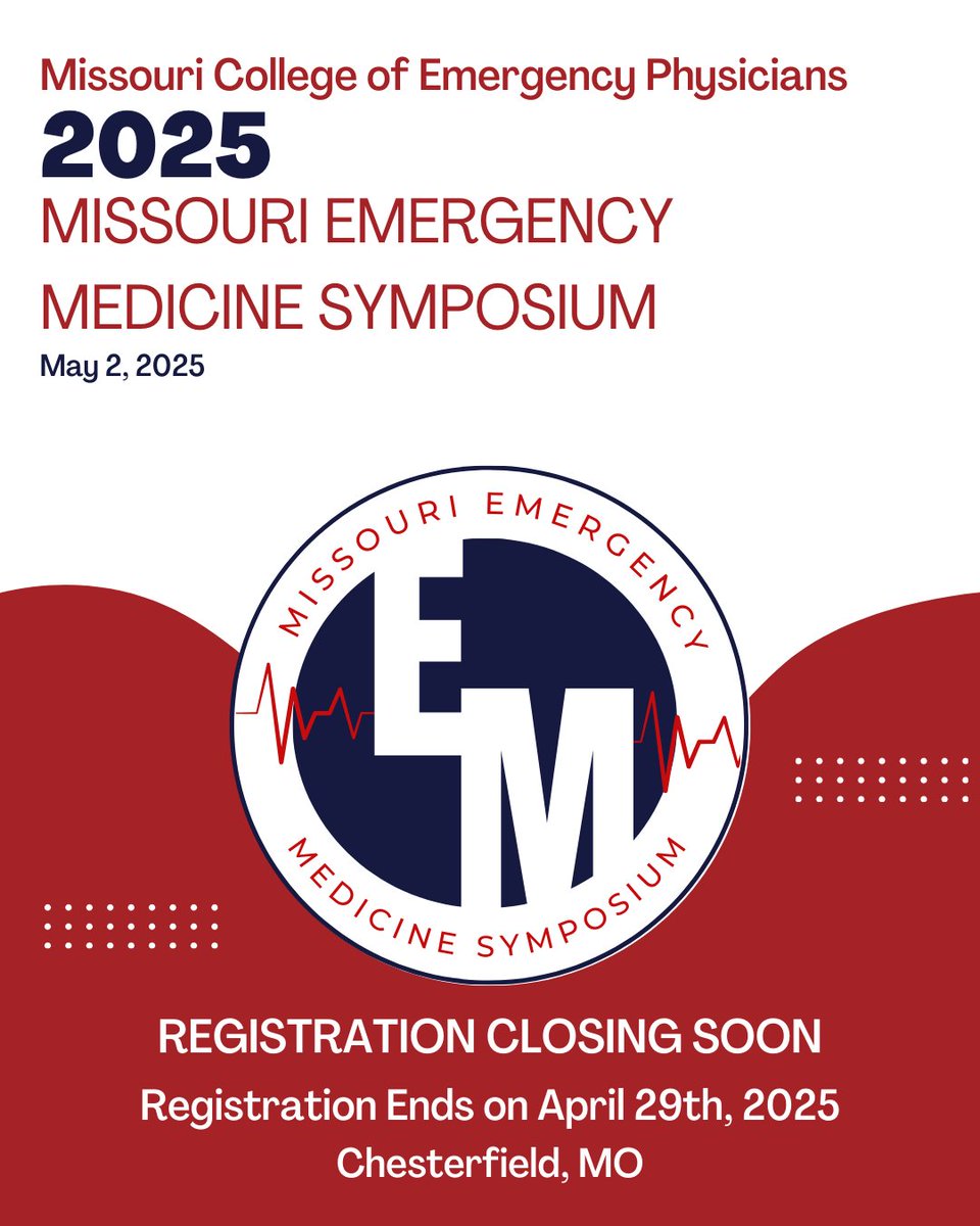 Don't miss out on your opportunity to attend the Missouri Emergency Medicine Symposium on May 2nd! Registration closes on April 29th and very limited walk-in registrations will be allowed. 

Get more information and register at: l8r.it/HoFP