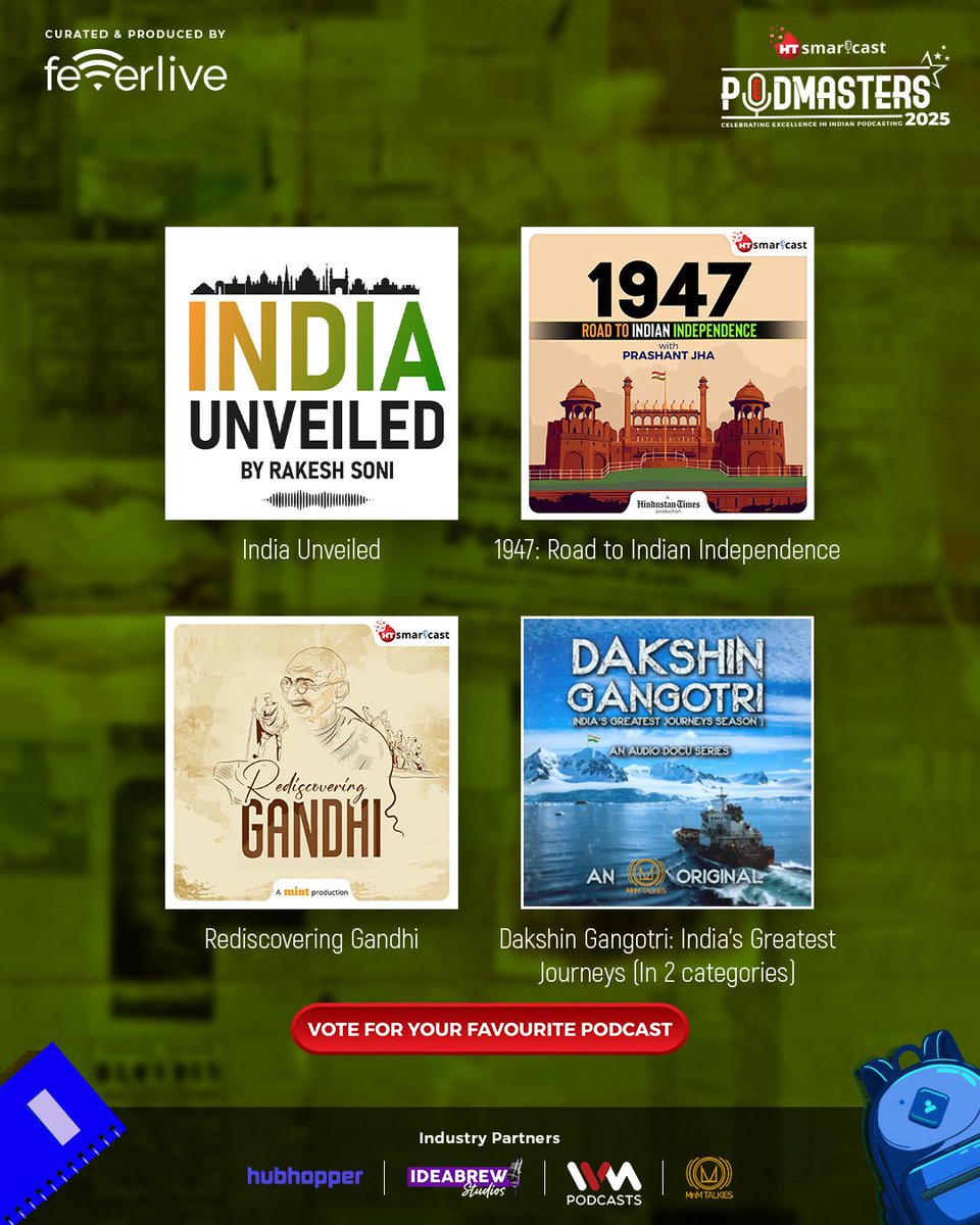 HTSmartcast's tweet photo. 💡 From untold histories to epic journeys—these Podcasters have taken podcasting to the next level🚀

Now it’s time to crown the best👑

🗳️ Cast your vote for your favourite podcaster!

Voting link - https://t.co/MJnoEM6NWN

#Podmasters #HTSmartcast #PodcastingIndia https://t.co/SA2IGpUklf