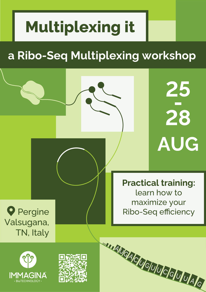 ImmaginaBiotech's tweet image. ☀️ Science meets summer in Italy!
Join our 4th workshop “Multiplexing it” to master ribosome profiling w/ the RiboLace Multiplexing kit. Less input, less handling—more data!
🔗Learn more and register here: zurl.co/GZ1PF
#RiboSeq #SummerWorkshop #ribosome