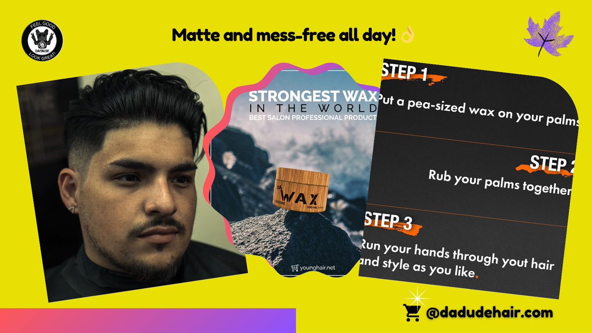 DaDudeyounghair's tweet image. Oily hair? Not here! Da’Wax absorbs excess shine while keeping your style in check. Matte and mess-free all day. 👌 ✨
#MatteGoals #NoGrease #FeelGoodLookGreat