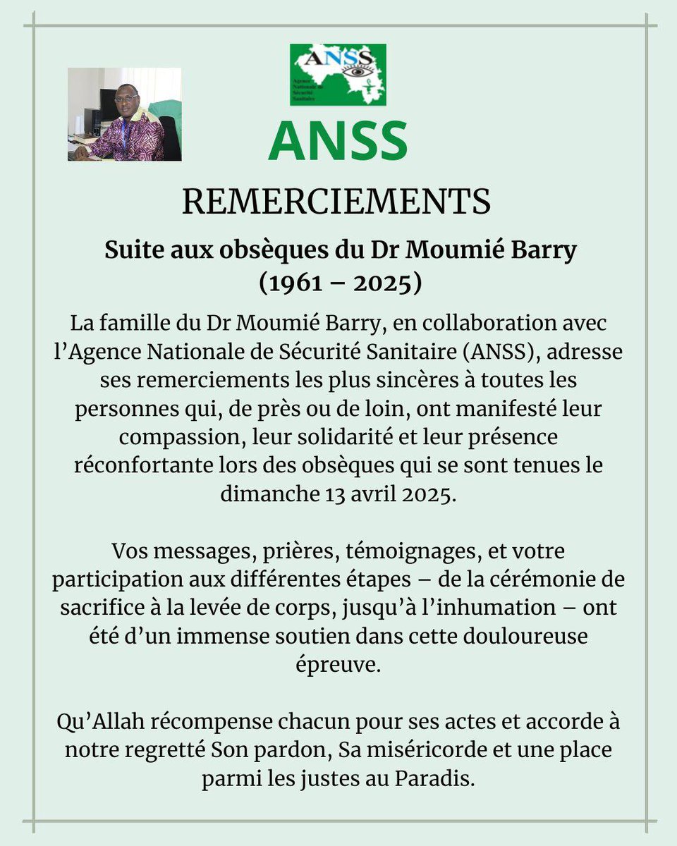 𝐋𝐚 𝐟𝐚𝐦𝐢𝐥𝐥𝐞 𝐝𝐮 𝐃𝐫 𝐌𝐨𝐮𝐦𝐢𝐞́ 𝐁𝐚𝐫𝐫𝐲 𝐞𝐭 𝐥’𝐀𝐍𝐒𝐒 𝐫𝐞𝐦𝐞𝐫𝐜𝐢𝐞𝐧𝐭 𝐜𝐡𝐚𝐥𝐞𝐮𝐫𝐞𝐮𝐬𝐞𝐦𝐞𝐧𝐭 𝐭𝐨𝐮𝐬 𝐜𝐞𝐮𝐱 𝐪𝐮𝐢 𝐨𝐧𝐭 𝐭𝐞́𝐦𝐨𝐢𝐠𝐧𝐞́ 𝐥𝐞𝐮𝐫 𝐬𝐨𝐮𝐭𝐢𝐞𝐧 𝐞𝐭 𝐥𝐞𝐮𝐫 𝐩𝐫𝐞́𝐬𝐞𝐧𝐜𝐞 𝐥𝐨𝐫𝐬 𝐝𝐞𝐬 𝐨𝐛𝐬𝐞̀𝐪𝐮𝐞𝐬.