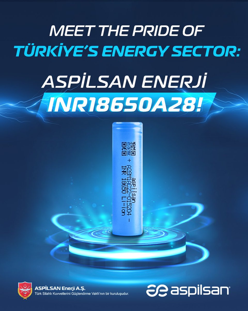 aspilsan_enerji's tweet image. Meet the pride of Türkiye’s energy sector: ASPİLSAN INR18650A28!

We’re revolutionizing energy technologies with Türkiye’s first mass produced lithium ion 18650 cell designed and developed with national resources.

🔋 aspilsan.com/cozumler/ureti…

#ASPİLSANEnerji #A28 #lithiumion