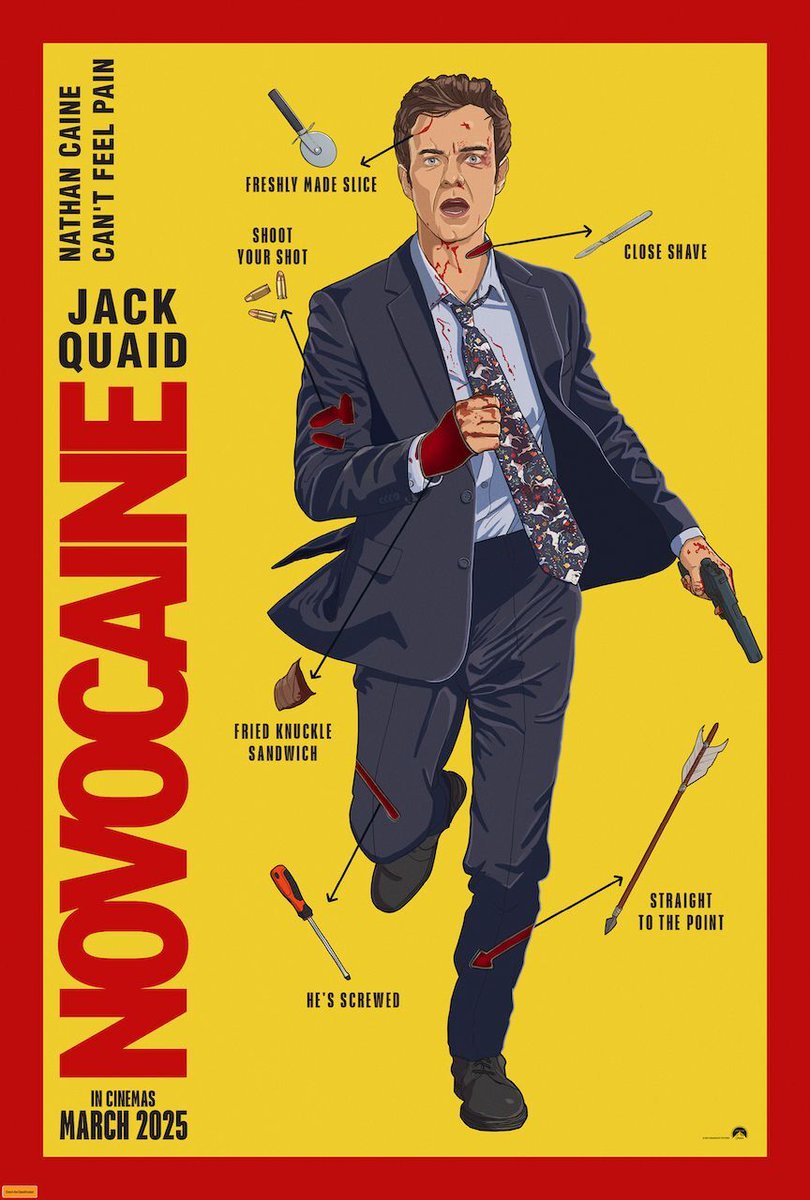 One Person Army Action Comedy NOVOCAINE showing tonight at 8pm, Sat 19th at 7:30pm, Sun 20th at 7pm and Tues 22nd at 5:30pm!