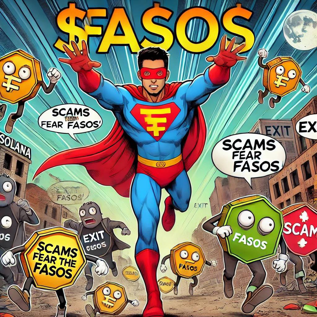 IOM_ordinaryman's tweet photo. #Scams fear the FASOS 

Scams used to run Solana.  
Now they run *from* $FASOS.  
No more rugs. No more mercy.  

Buy now:  
https://t.co/bw5r3vFUBE  

 #Solana #FASOS #MemeCoin #CryptoJustice https://t.co/bJkiYvNfp8