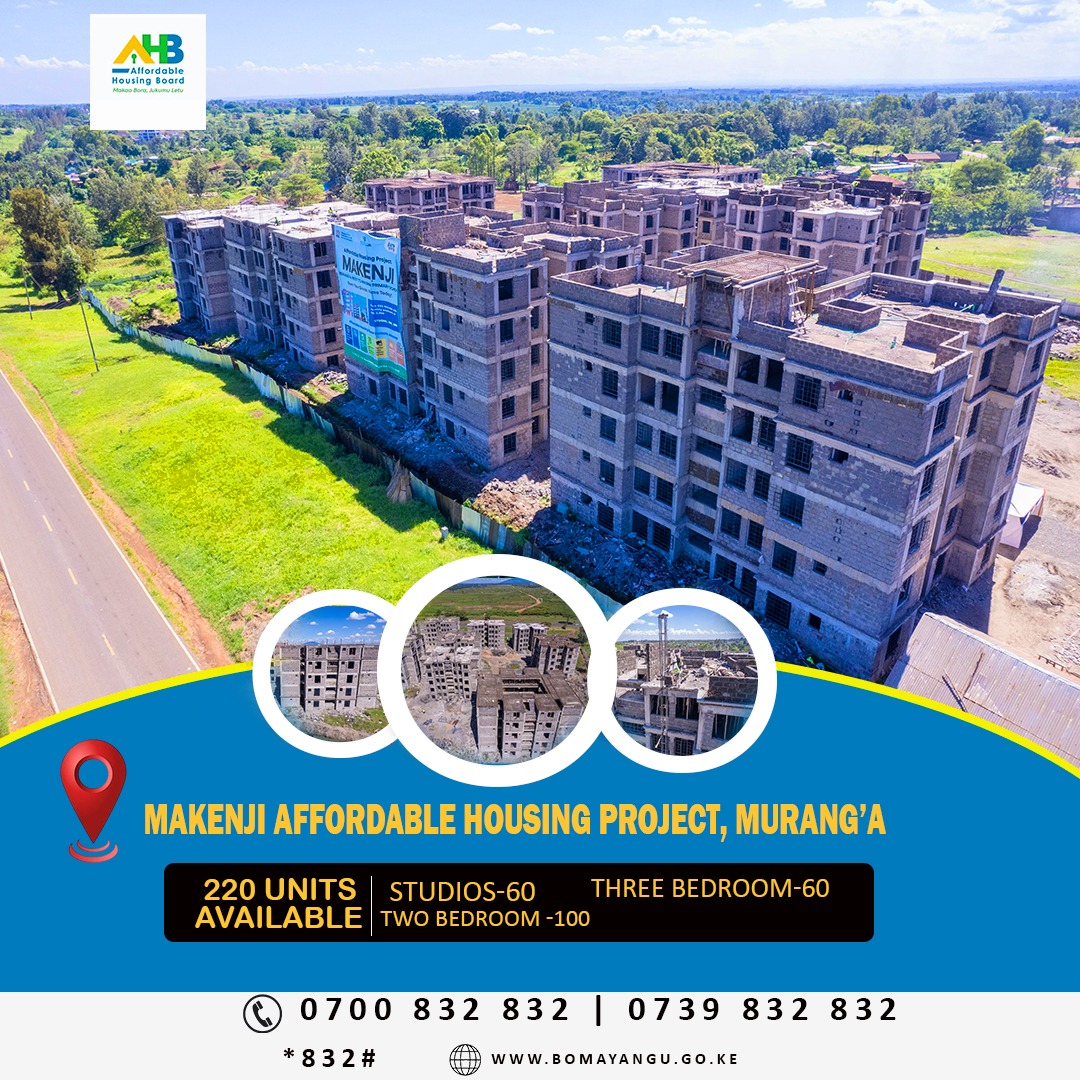 𝗟𝗼𝗼𝗸𝗶𝗻𝗴 𝗳𝗼𝗿 𝗮 𝗣𝗹𝗮𝗰𝗲 𝘁𝗼 𝗖𝗮𝗹𝗹 𝗛𝗼𝗺𝗲 𝗶𝗻 𝗠𝘂𝗿𝗮𝗻𝗴’𝗮? Explore 220 modern, affordable apartments at the Makenji Affordable Housing Project in Kandara Constituency.

Our team is on-site until tomorrow, Saturday 19th April, to guide you through the