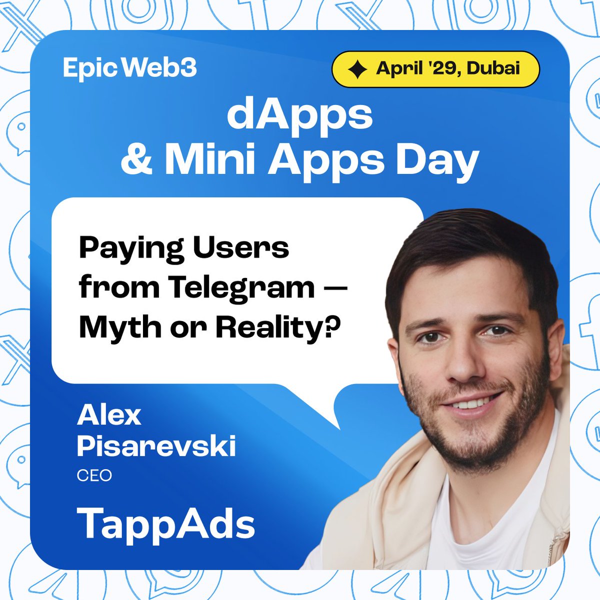 epicweb3's tweet photo. The man
The myth
The legend

It’s @alexpihq, baby!

Founder @ TappAds, the ultimate platform for advertisers and publishers in Telegram, is coming to dApps and Mini-Apps Day to share on “Paying Users from Telegram — Myth or Reality?"

📅April 29, Token2049
🔗 Grab your ticket: https://t.co/2z78l9amwP