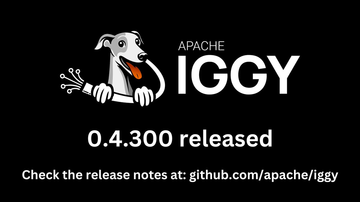 ApacheIggy's tweet image. 🚀 We’re excited to announce the latest release of Apache Iggy (Incubating) 0.4.300.
📦 Grab the official release here:
downloads.apache.org/incubator/iggy…
📋 Curious about what’s new? Check out the changelog on GitHub:
github.com/apache/iggy/re…
#iggy #asf #apache #messaging #streaming #oss