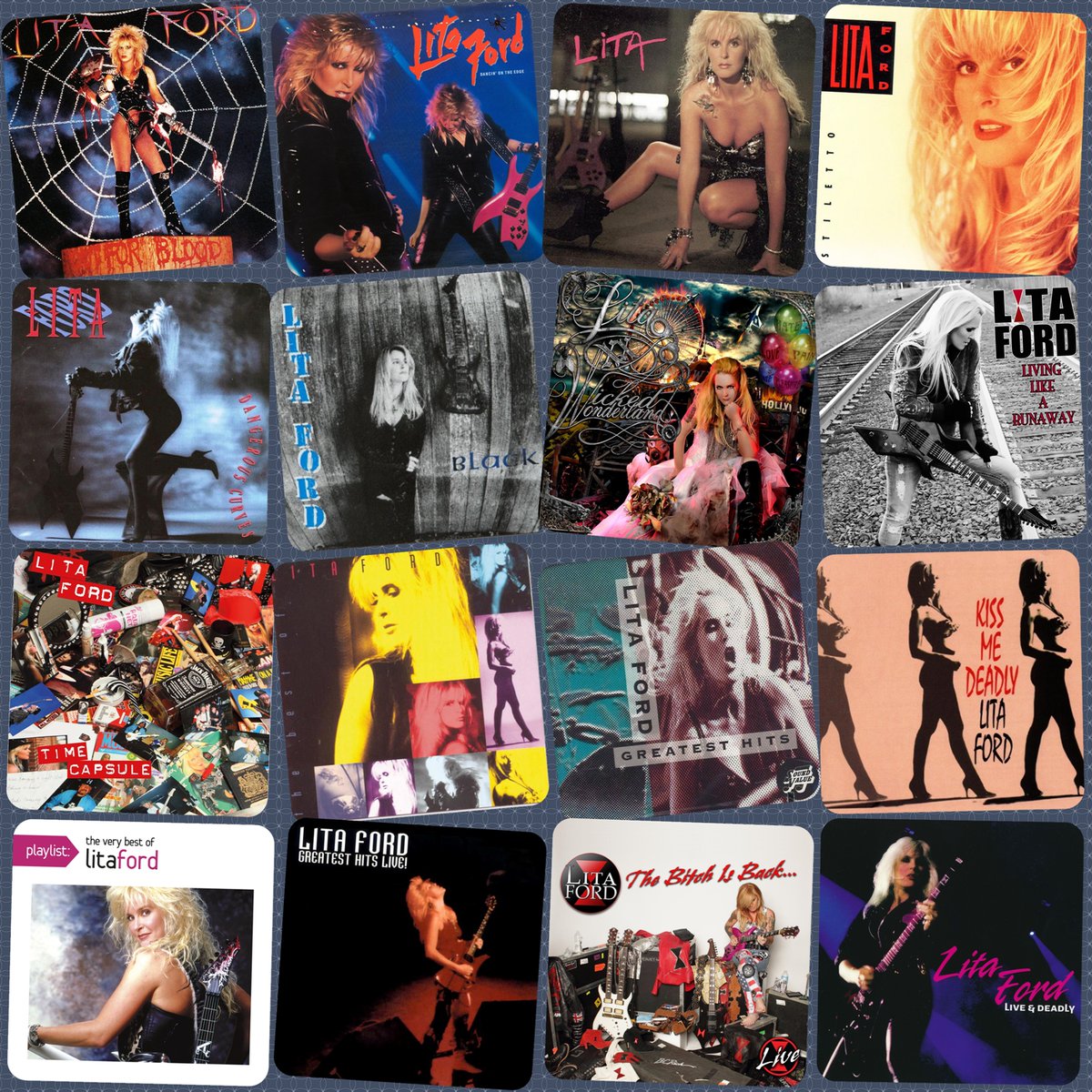 ejpf04's tweet photo. @HoffmanEnrique @Mikehomeseller @TiaColita
#Apr18
Efemérides abril 18 🧵
Discografía del día:

Lita Ford

1983 Out for Blood
1984 Dancin’ on the Edge
1988 Lita
1990 Stiletto
1991 Dangerous Curves
1995 Black
2009 Wicked Wonderland
2012 Living Like a Runaway
2016 Time Capsule https://t.co/oNazoS3fox