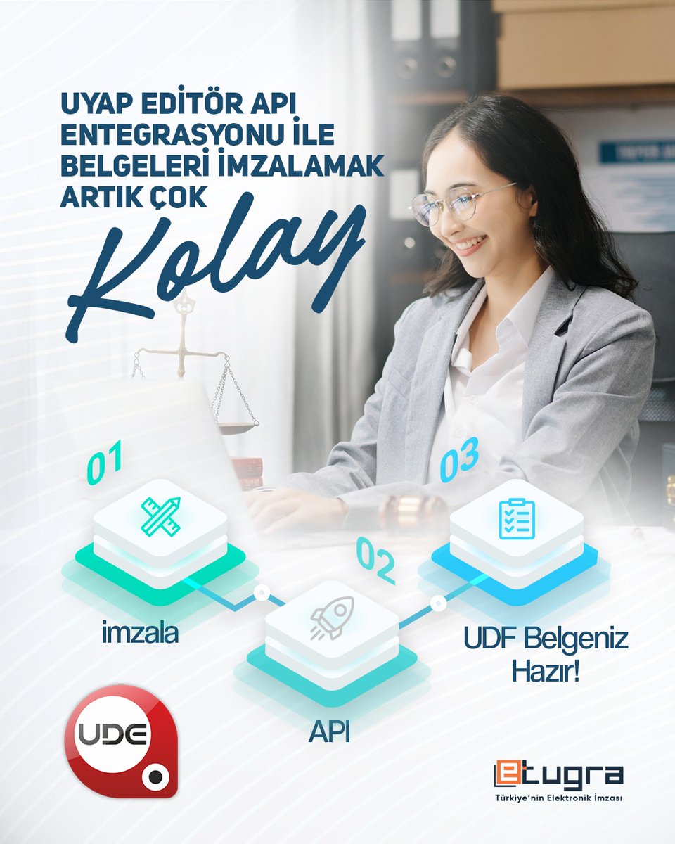 ⚖️ Avukatlar Dikkat!

Müvekkil belgelerini kendi yazılım uygulamanız olan UYAP Doküman Editörü üzerinden e-imza ile imzalayıp, otomatik olarak UDF formatında almanız artık çok kolay!

Geliştirdiğimiz API sistemimiz sayesinde:

✔️ Manuel işleme artık son!
✔️ Mahkemeye sunulabilir