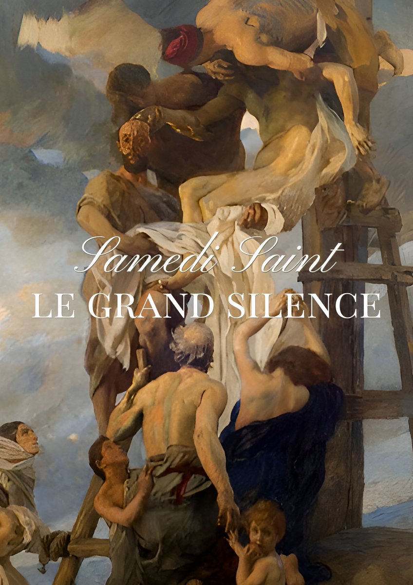 ⚫️Samedi Saint
"Un grand silence règne aujourd’hui sur la terre, un grand silence et une grande solitude; un grand silence parce que le Roi dort. 
La terre a tremblé puis s’est calmée parce que Dieu s’est endormi dans la chair, et il a réveillé ceux qui dormaient depuis des