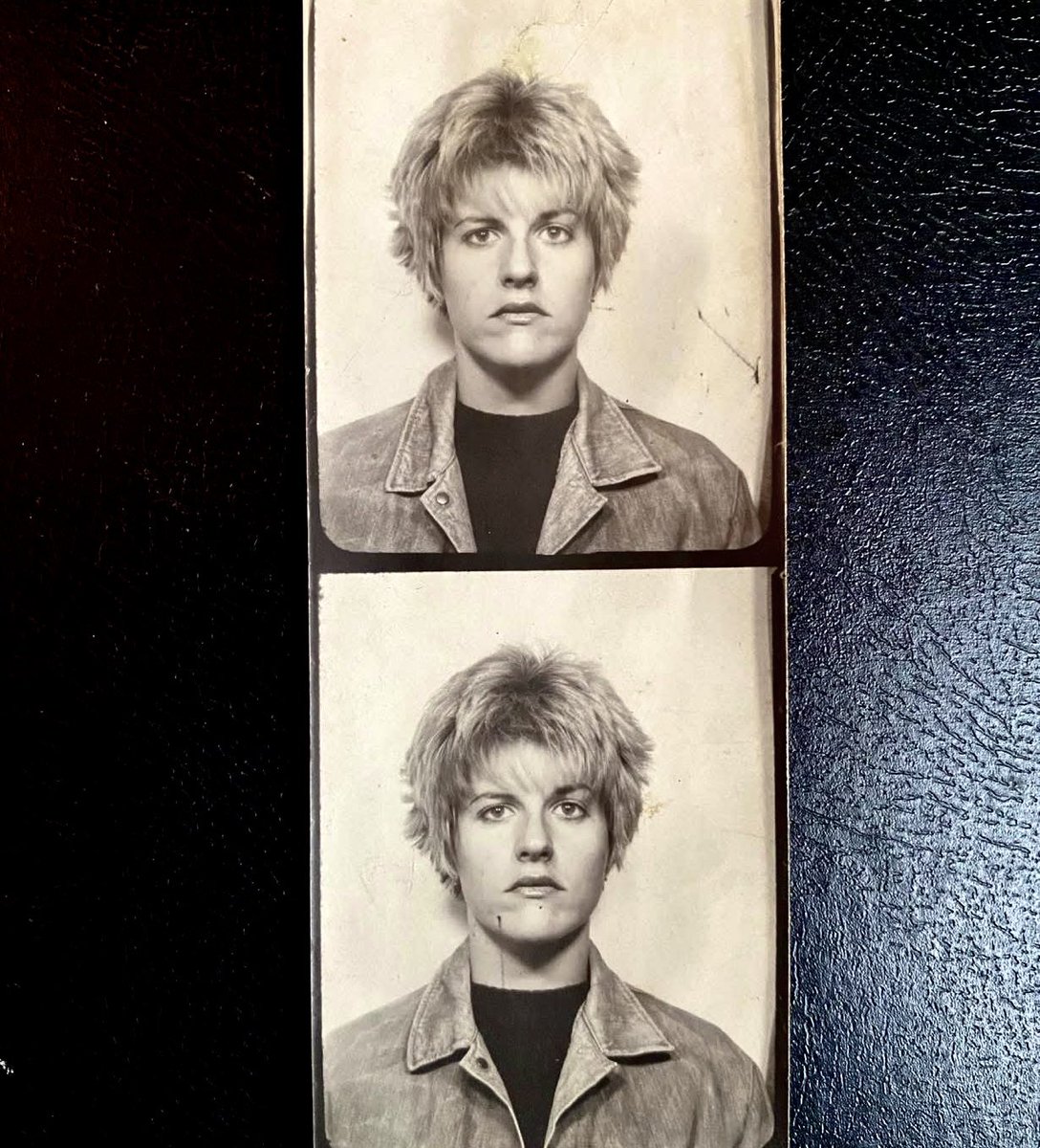 JoolzDenby's tweet photo. Me in my early 20’s in the 1980’s trying to look respectable for a passport photo - the hair matched the blue denim jacket 😂. #1980s #punk #bluehair #attitude😎 #dgas and still DGAS. I thank you. https://t.co/buavqlZqwi