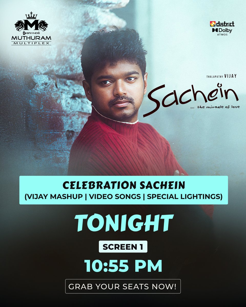 GrandeMultiplex's tweet photo. Book your tickets now – https://t.co/G9ExdYp37J

#Sachein  #ReRelease #Housefull #GrandeMuthuramMultiplex #Screen1 #ThalapathyVijay #ClassicMovie #MovieMagic https://t.co/QDnvrlYsQo