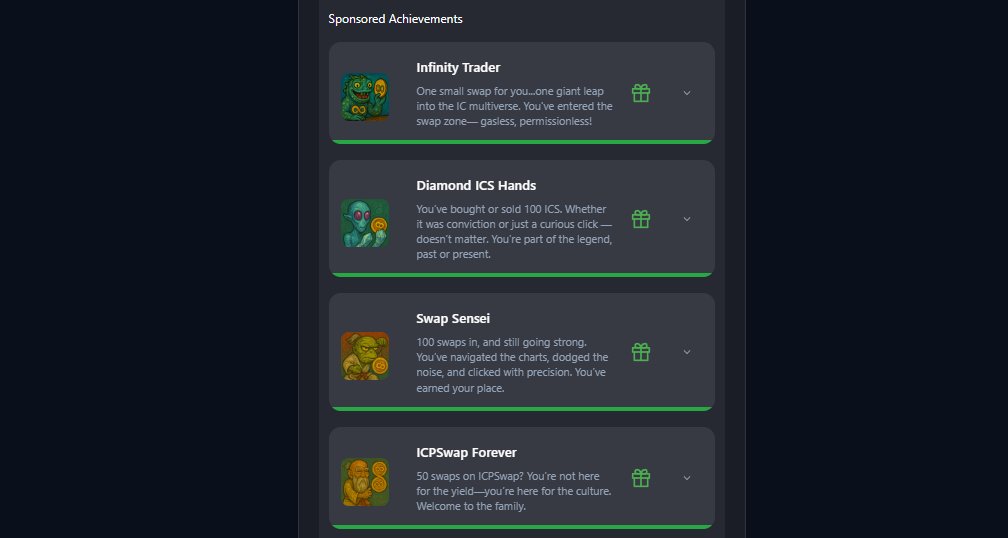 ICPSwap #DFINITY (@icpswap) on Twitter photo Letโs goooooo! ๐
Big thanks to <a href="/SnassyIcp/">Snassy.icp</a> for the smooth coordination and quick execution! ๐
Weโre stoked to kick off this partnership with <a href="/swaprunner/">swaprunner</a> โ and drop some ๐ฅ community-driven #ICPSwap #SponsoredAchievements!
๐ฏ 4 New $ICS Themed challenges
๐ธ 80,000 $ICS rewards Letโs goooooo! ๐
Big thanks to <a href="/SnassyIcp/">Snassy.icp</a> for the smooth coordination and quick execution! ๐
Weโre stoked to kick off this partnership with <a href="/swaprunner/">swaprunner</a> โ and drop some ๐ฅ community-driven #ICPSwap #SponsoredAchievements!
๐ฏ 4 New $ICS Themed challenges
๐ธ 80,000 $ICS rewards