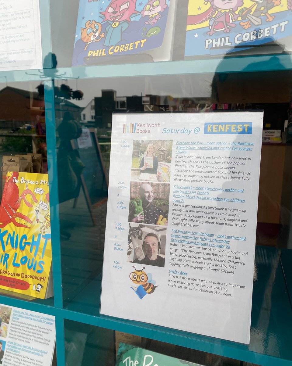 Kenilworth Books🌱🌺🌻🦔 (@kenilworthbook) on Twitter photo Our KENFEST window is now in, detailing everything that will be going on at our STORY CORNER on Saturday 3rd and Sunday 4th May! 📚
Take a look at the lineup- kenilworthbooks.co.uk/event/kenfest-…
Get your tickets at kenfest.co.uk 🙌
<a href="/RawlinsonJulia/">Julia Rawlinson</a> <a href="/PhilCorbett/">Phil Corbett</a> <a href="/brothersmcleod/">Brothers McLeod</a> Our KENFEST window is now in, detailing everything that will be going on at our STORY CORNER on Saturday 3rd and Sunday 4th May! 📚
Take a look at the lineup- kenilworthbooks.co.uk/event/kenfest-…
Get your tickets at kenfest.co.uk 🙌
<a href="/RawlinsonJulia/">Julia Rawlinson</a> <a href="/PhilCorbett/">Phil Corbett</a> <a href="/brothersmcleod/">Brothers McLeod</a>