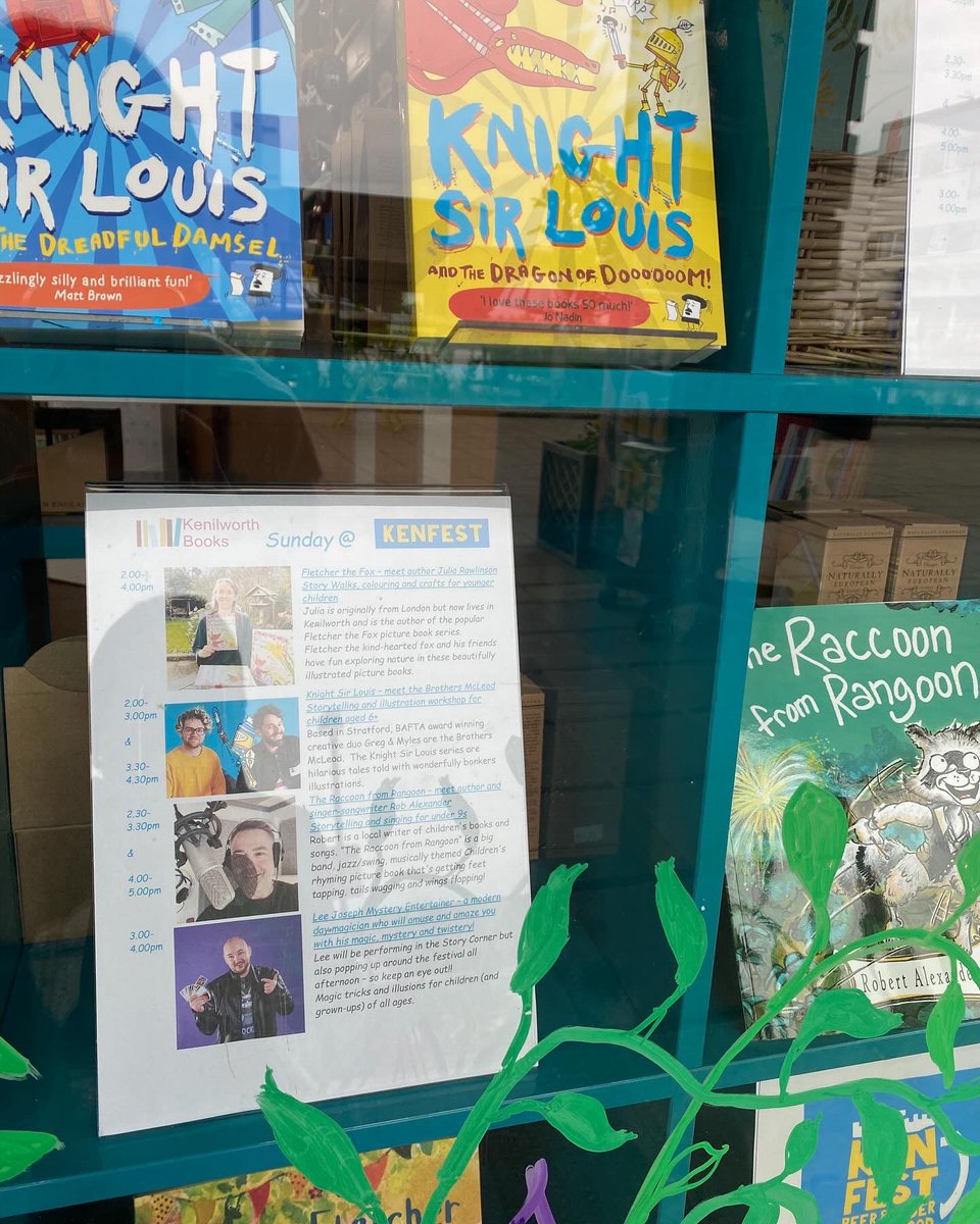 KenilworthBook's tweet photo. Our KENFEST window is now in, detailing everything that will be going on at our STORY CORNER on Saturday 3rd and Sunday 4th May! 📚

Take a look at the lineup- https://t.co/RNKYAzbO0y 

Get your tickets at https://t.co/wjjwy5L9VB 🙌

@RawlinsonJulia @PhilCorbett @brothersmcleod https://t.co/xpKhDa7VhY