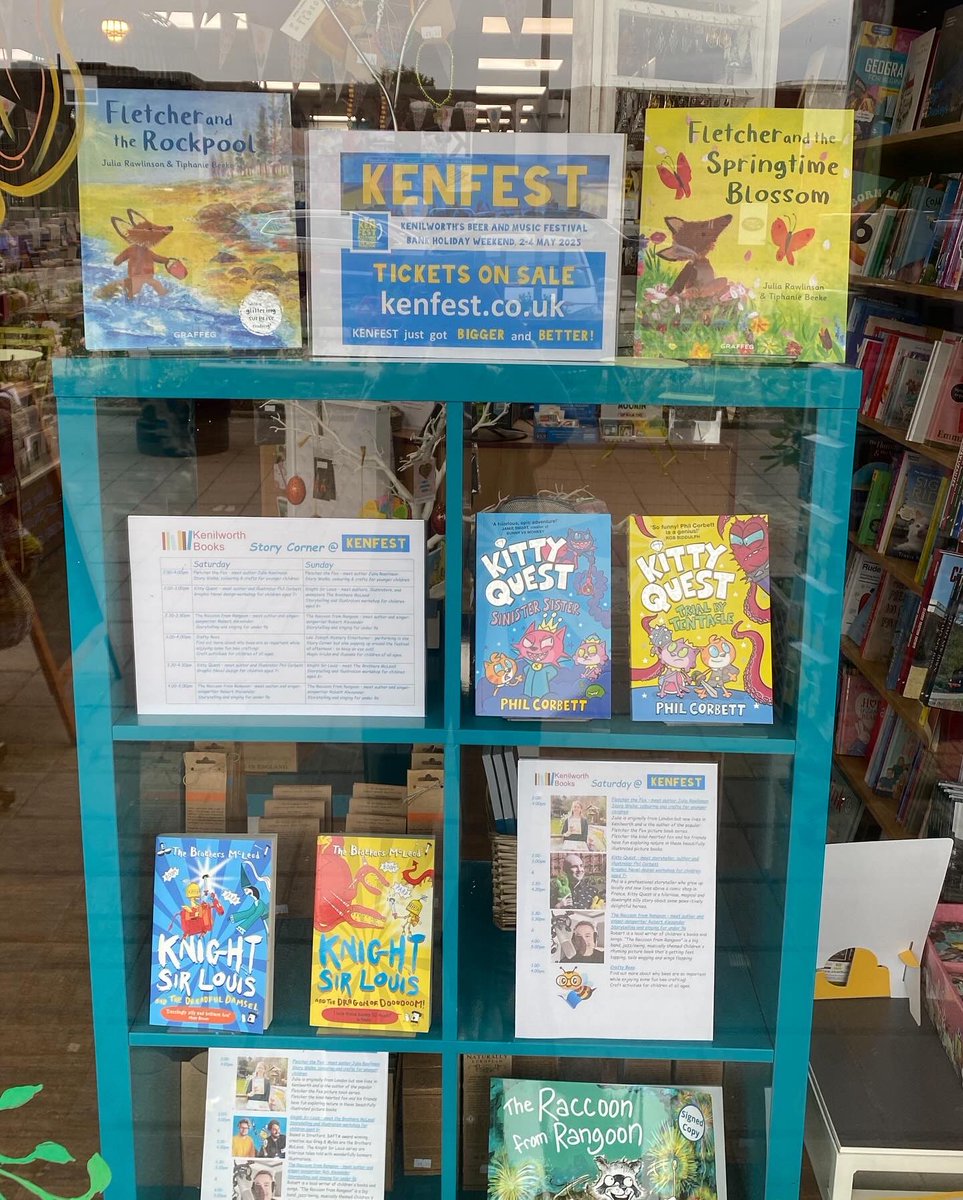 KenilworthBook's tweet photo. Our KENFEST window is now in, detailing everything that will be going on at our STORY CORNER on Saturday 3rd and Sunday 4th May! 📚

Take a look at the lineup- https://t.co/RNKYAzbO0y 

Get your tickets at https://t.co/wjjwy5L9VB 🙌

@RawlinsonJulia @PhilCorbett @brothersmcleod https://t.co/xpKhDa7VhY