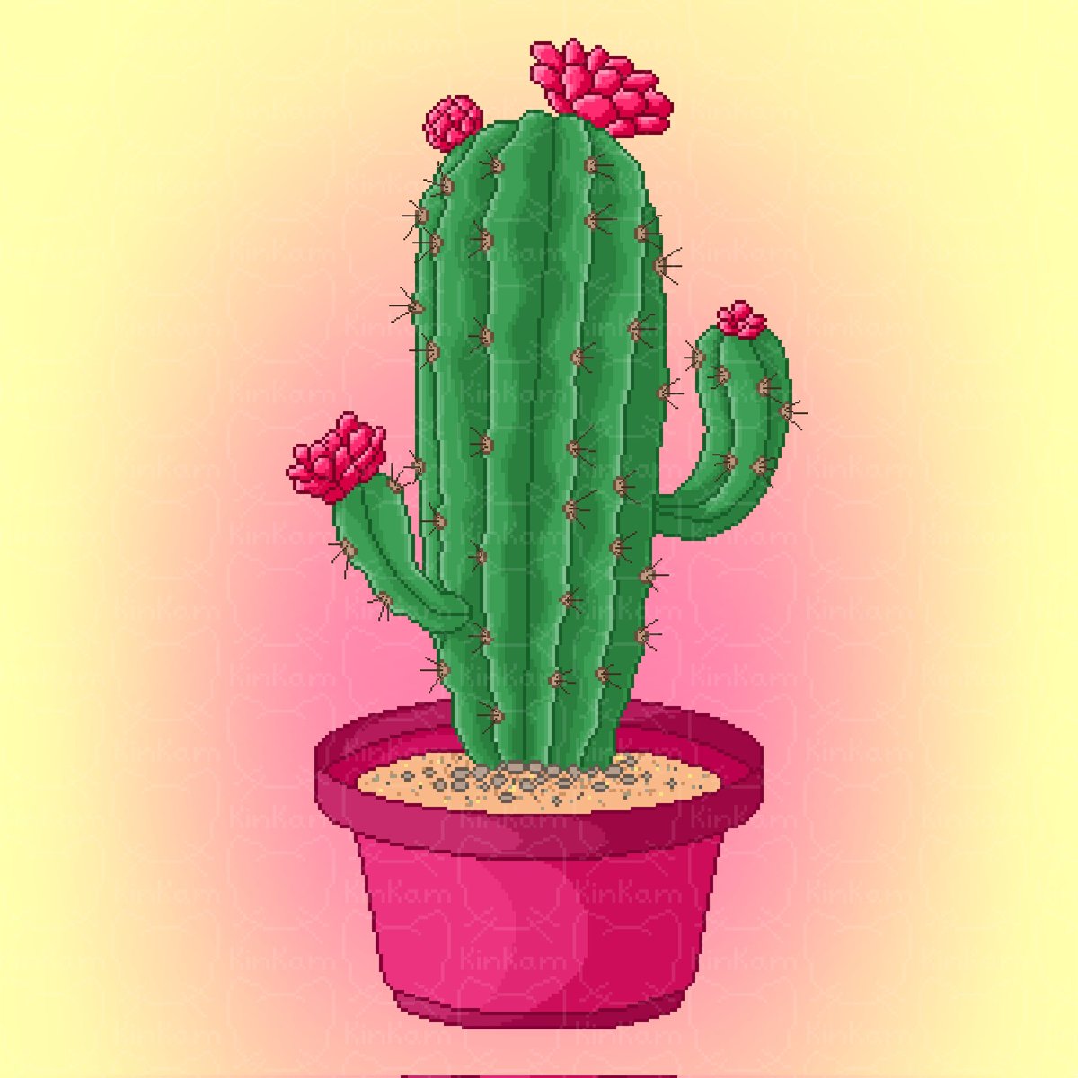 Finished version of my pixel cactus!  He's blooming and thriving - just  like we all should be. #art #artmoots #artist #artwork #lineart #digitalart  #arttwt #cactus #plant #flower #cat #pixel #pixelart #pixelartist #