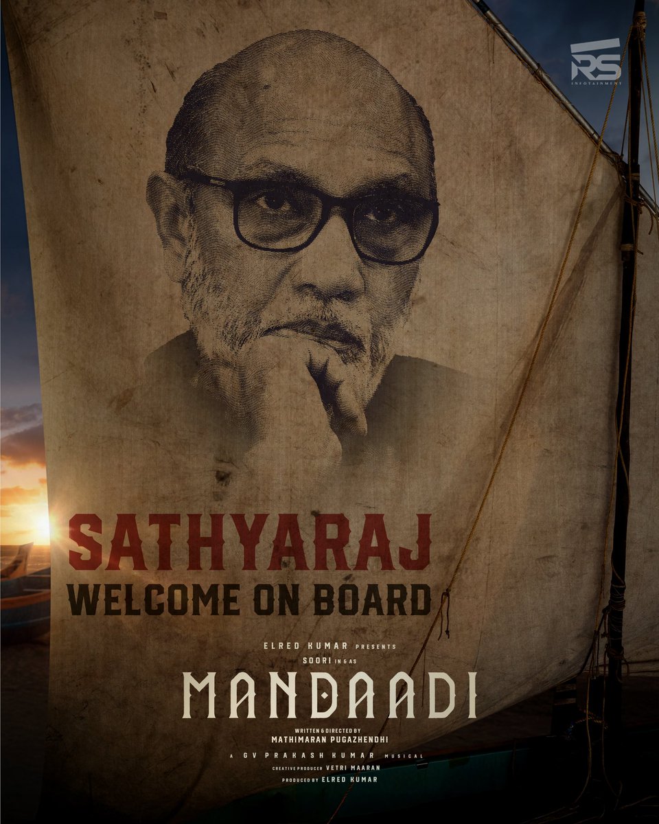 RS Infotainment (@rsinfotainment) on Twitter photo We are honoured to welcome #Sathyaraj sir to the world of #Mandaadi 🌊⛵🔥
#Mandaadi #MandaadiTitleLook
<a href="/sooriofficial/">Actor Soori</a> <a href="/elredkumar/">Red</a> <a href="/rsinfotainment/">RS Infotainment</a> #VetriMaaran <a href="/MathiMaaran/">Mathimaran Pugazhendhi</a> <a href="/gvprakash/">G.V.Prakash Kumar</a> <a href="/PeterHeinOffl/">Peter Hein</a> #Azar <a href="/srkathiir/">S.R.Kathir ISC</a> <a href="/KiranDrk/">drk.kiran</a>
@pradeepERagav <a href="/magesh_ggg/">Magesh G</a> <a href="/dineshmoffl/">Dinesh manoharan</a> We are honoured to welcome #Sathyaraj sir to the world of #Mandaadi 🌊⛵🔥
#Mandaadi #MandaadiTitleLook
<a href="/sooriofficial/">Actor Soori</a> <a href="/elredkumar/">Red</a> <a href="/rsinfotainment/">RS Infotainment</a> #VetriMaaran <a href="/MathiMaaran/">Mathimaran Pugazhendhi</a> <a href="/gvprakash/">G.V.Prakash Kumar</a> <a href="/PeterHeinOffl/">Peter Hein</a> #Azar <a href="/srkathiir/">S.R.Kathir ISC</a> <a href="/KiranDrk/">drk.kiran</a>
@pradeepERagav <a href="/magesh_ggg/">Magesh G</a> <a href="/dineshmoffl/">Dinesh manoharan</a>