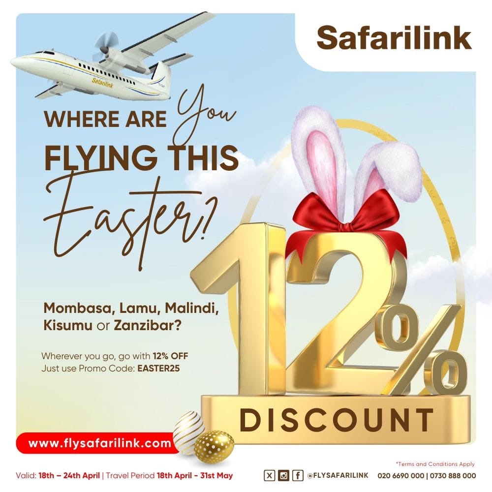 Happy Easter Holiday! Wherever you go, go with 12% discount using coupon code Easter25 on flysafarilink.com