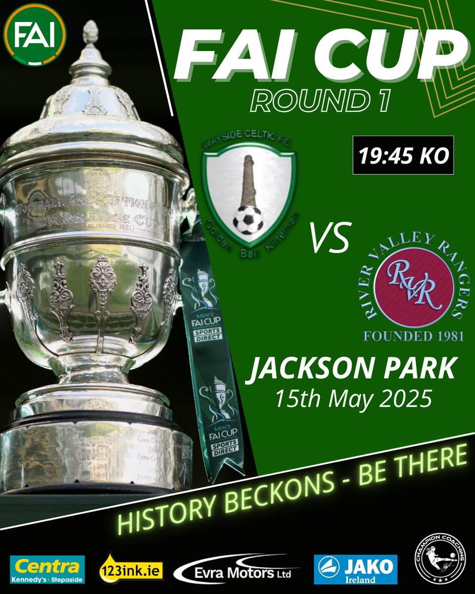 Wayside Celtic (@waysideceltic) on Twitter photo FAI CUP RD1 - Fixture Date & Time
The date and time is now set for our tie against <a href="/rvrfc1981/">River Valley Rangers AFC</a>
Match day information including ticket pricing and parking details will be posted closer to the time
Come on Wayside 🟢⚪ FAI CUP RD1 - Fixture Date & Time
The date and time is now set for our tie against <a href="/rvrfc1981/">River Valley Rangers AFC</a>
Match day information including ticket pricing and parking details will be posted closer to the time
Come on Wayside 🟢⚪