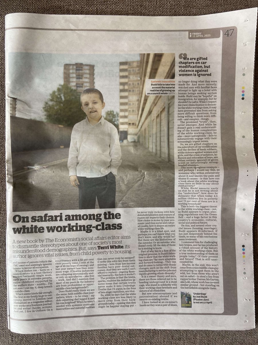 Any chance middle class journalists can stop writing about things they know fuck all about! The Working class don't exist for your next book. Good job I'm writing my own book to counter this bollocks.
