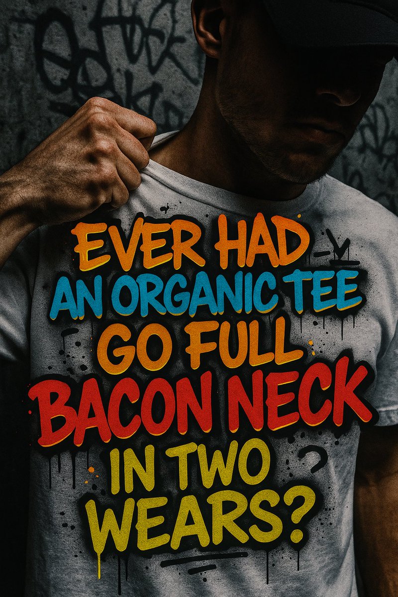 ddsboston24's tweet photo. 🔥 “Ever had an organic tee go full bacon neck in two wears?”
We’ve all been there. You drop $40+ on a “premium” tee… only for the collar to sag by week two.

This one? 👇 We twisted, pulled, and wore it out.
Still holding strong.
#BaconNeck #SustainableFashion #OrganicTShirt https://t.co/yCLhGO6PdZ