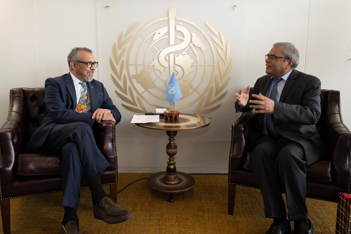 Tedros Adhanom Ghebreyesus (@drtedros) on Twitter photo Pleasure to meet with Ambassador <a href="/IndraManiPR/">Indramani Pandey, IFS</a>, <a href="/BimstecInDhaka/">BIMSTEC</a> Secretary General, on our shared commitment to advance universal health coverage, primary health care and traditional medicine in South-East Asia and around the world.
We also discussed the agreement by <a href="/WHO/">World Health Organization (WHO)</a> Member Pleasure to meet with Ambassador <a href="/IndraManiPR/">Indramani Pandey, IFS</a>, <a href="/BimstecInDhaka/">BIMSTEC</a> Secretary General, on our shared commitment to advance universal health coverage, primary health care and traditional medicine in South-East Asia and around the world.
We also discussed the agreement by <a href="/WHO/">World Health Organization (WHO)</a> Member