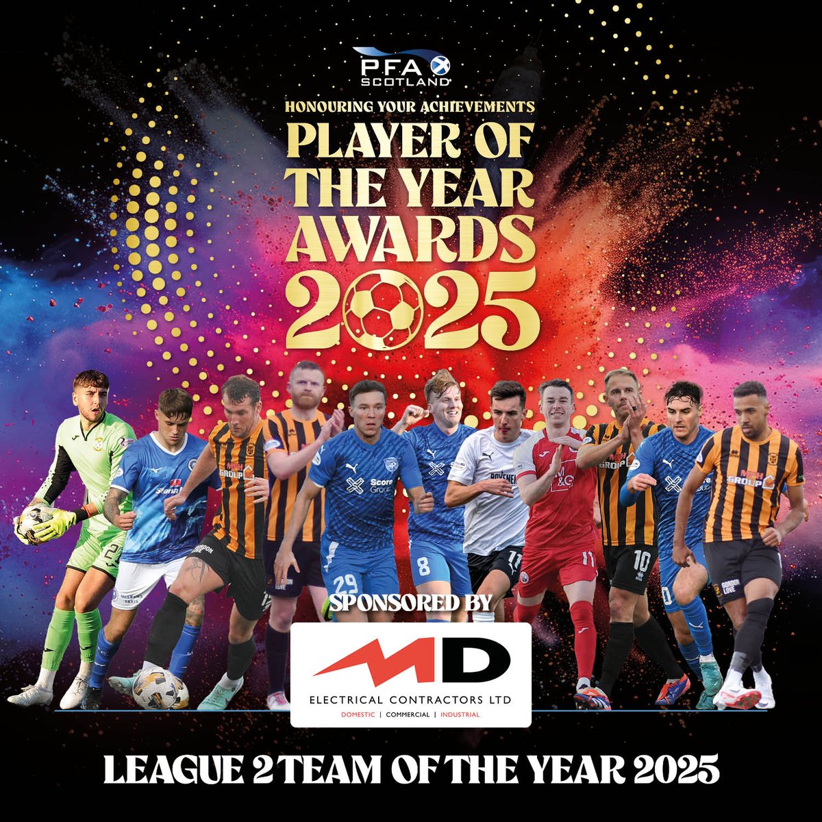 PFA Scotland League 2 Team of the Year, with MD Electrical.

𝘼𝙨 𝙫𝙤𝙩𝙚𝙙 𝙗𝙮 𝙩𝙝𝙚 𝙥𝙡𝙖𝙮𝙚𝙧𝙨…

Liam McFarlane – East Fife

Craig Ross – Stranraer
Andy Munro – East Fife
Brian Easton – East Fife
Cieran Dunne – Peterhead

Andrew McCarthy – Peterhead
Innes Lawson –
