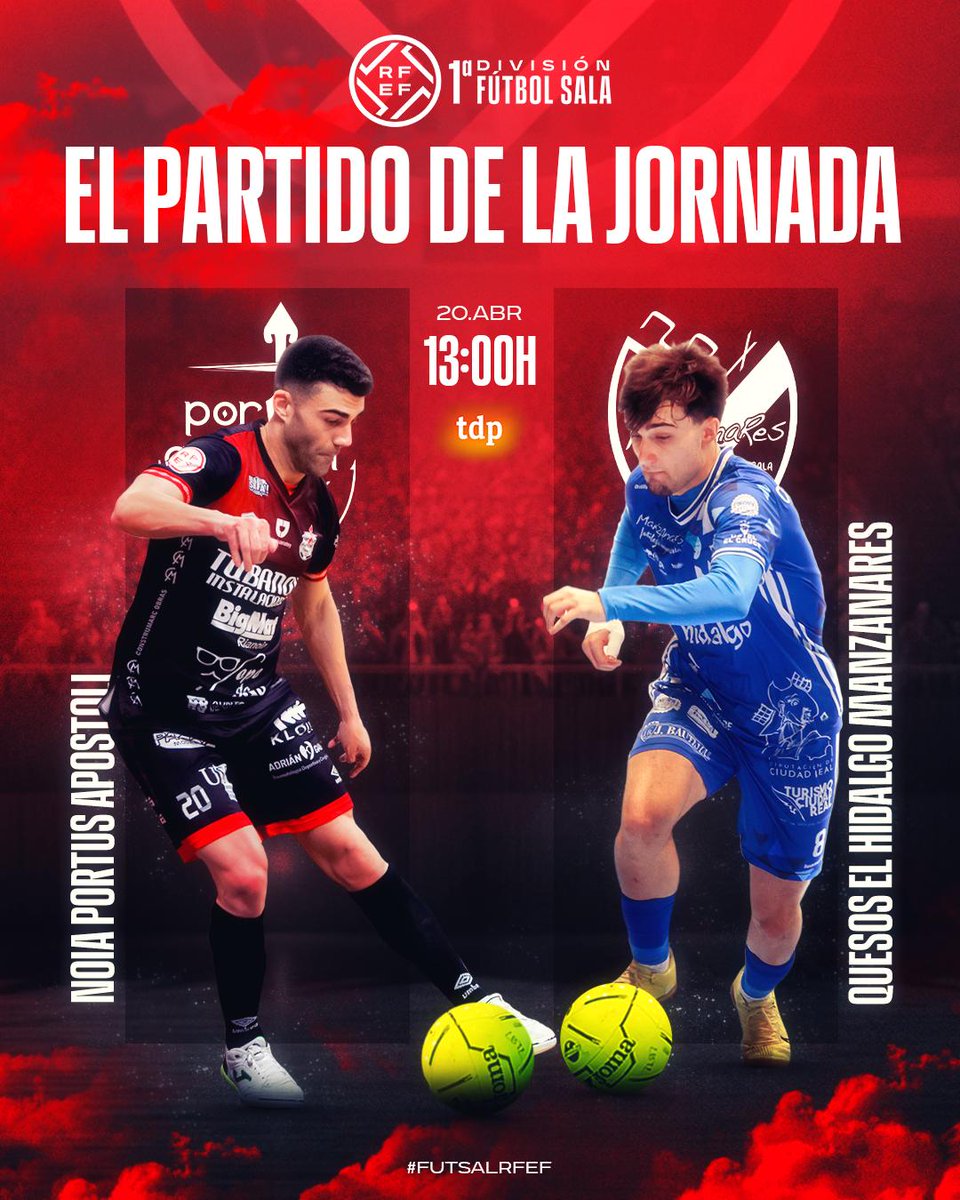 🌟 𝐄𝐥 𝐩𝐚𝐫𝐭𝐢𝐝𝐨 𝐝𝐞 𝐥𝐚 𝐣𝐨𝐫𝐧𝐚𝐝𝐚 🌟

<a href="/NoiaFutbolSala/">Noia Portus Apostoli FS 🤍</a> 🆚 <a href="/ManzanaresFS/">ManzanaresFútbolSala</a> 
⏰ Domingo 20 de abril, 13:00 horas. 
📺 En directo, en <a href="/teledeporte/">Teledeporte</a>. 

#PrimeraDivisiónFS | #FutsalRFEF