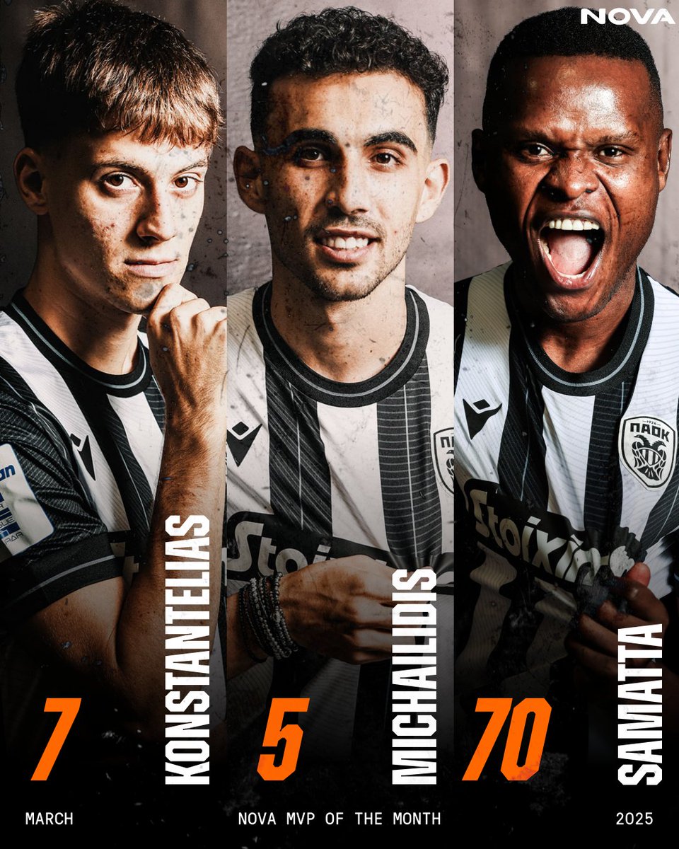 PAOK_FC's tweet photo. #MVP Ήρθε η ώρα να αναδείξουμε τον πολυτιμότερο του Μαρτίου. Μπείτε στο link παρακάτω και ψηφίστε! #Konstantelias #Michailidis #Samatta #poll #March @NovaGreece
➡️ https://t.co/NPowDbR3lm https://t.co/9Sm7bNkycK