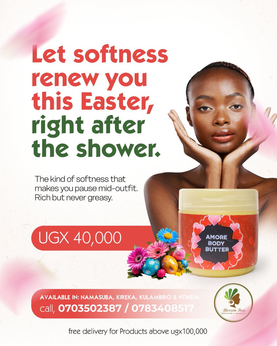 wanyamamusa4's tweet photo. Post-shower softness that makes you pause.
Rich, non-greasy & Easter-skin ready.
Amore Body Butter – Made to be felt. Not just seen.
Now in Namasuba, Kireka, Kulambiro & Ntinda.
0703502387 / 0783408517
#LetYourBodySpeakBlossom #BlossomShea #EasterGlow #SheaButterLove https://t.co/GkBdGapGlb