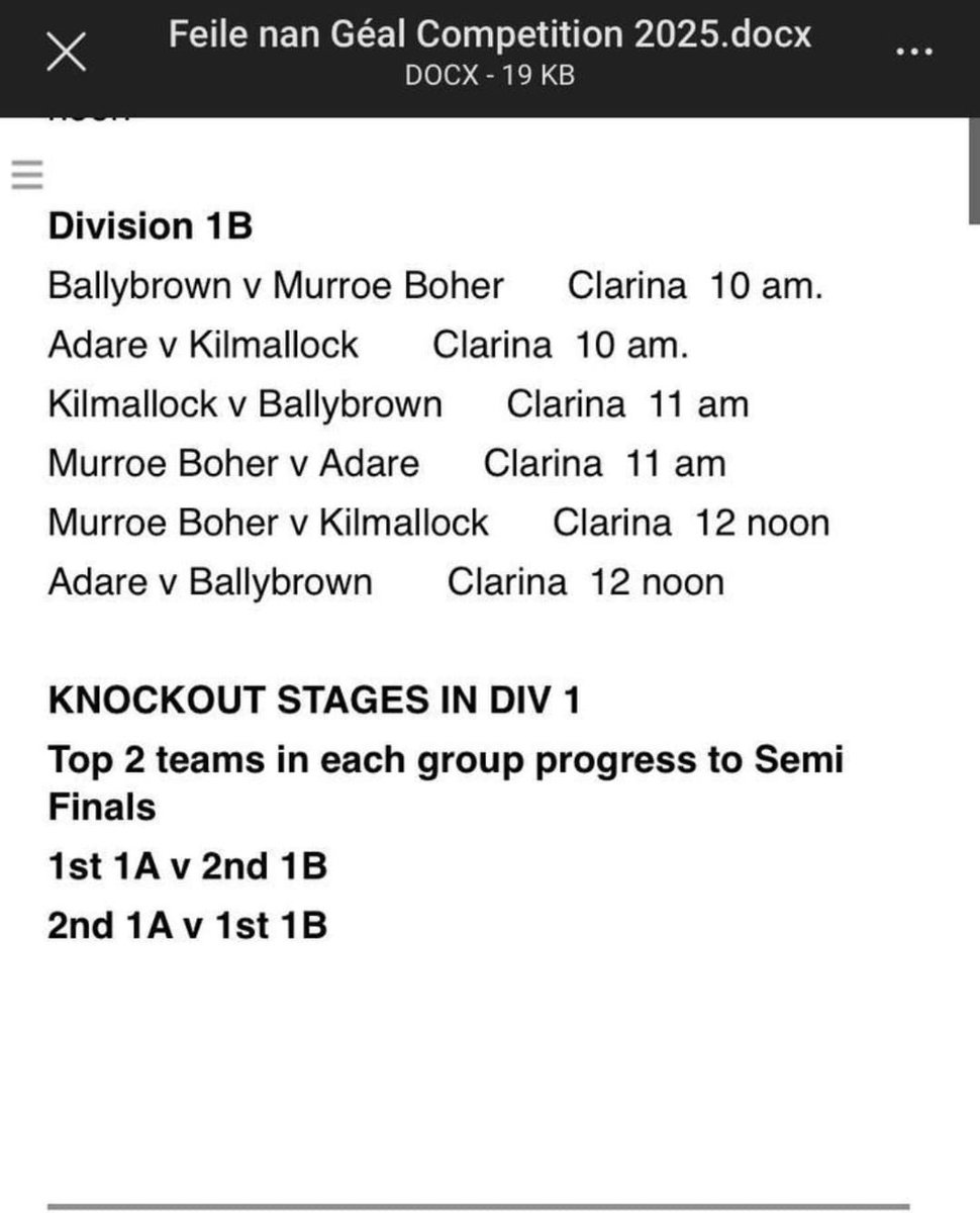 AdareGAA's tweet photo. Best of luck to our u15 hurlers tomorrow competing in Féile- please come to Clarina to support the boys 🟥⬛️ https://t.co/xbNZxZCm35