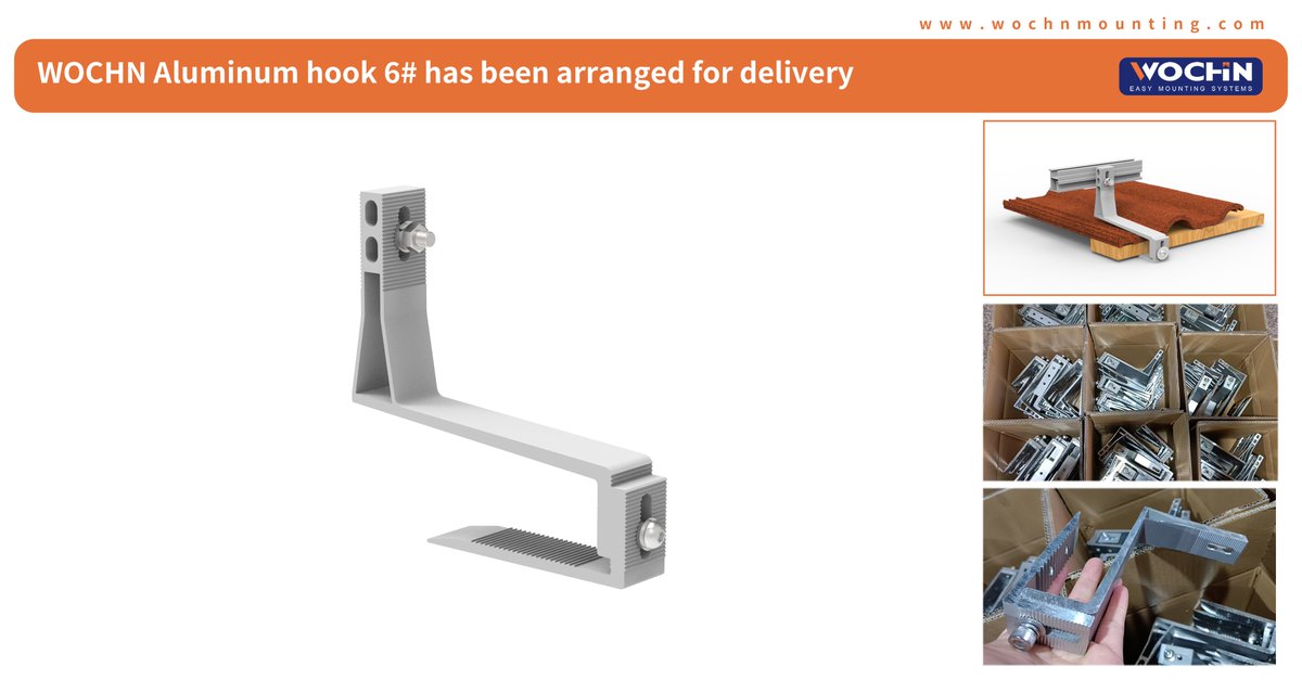 WochnSolarMount's tweet image. #WOCHN make Alu Tile Hook 6# Smarter, Easier and Faster 🌞 

Alu Tile Hook 6# Only need to change the T bolt position, easy to make panels as portrait and landscape. 👍 

Work with WOCHN’s lightweight, Anti-corrosion and strong design— meets easy installation. 

#SolarMount