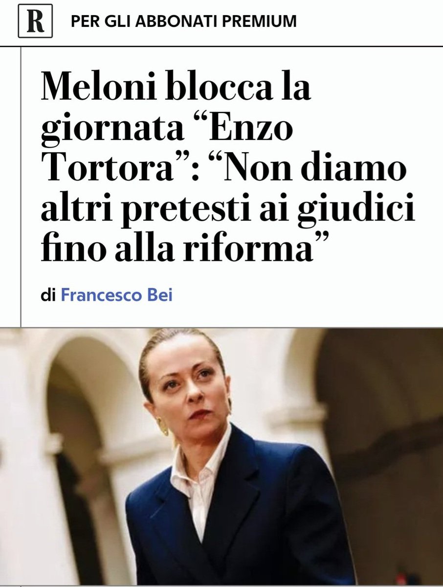 Fabrizio (@ilcontef) on Twitter photo Se la notizia fosse vera sarebbe un grave gesto di pavidità da parte del #GovernoMeloni, un sintomo di sudditanza nei confronti dell'#ANM e uno sfregio al ricordo di un grande uomo.
<a href="/GiorgiaMeloni/">Giorgia Meloni</a> si attendono chiarimenti.
#Tortora Se la notizia fosse vera sarebbe un grave gesto di pavidità da parte del #GovernoMeloni, un sintomo di sudditanza nei confronti dell'#ANM e uno sfregio al ricordo di un grande uomo.
<a href="/GiorgiaMeloni/">Giorgia Meloni</a> si attendono chiarimenti.
#Tortora