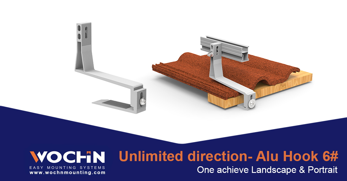 WochnSolarMount's tweet image. #WOCHN make Alu Tile Hook 6# Smarter, Easier and Faster 🌞 

Alu Tile Hook 6# Only need to change the T bolt position, easy to make panels as portrait and landscape. 👍 

Work with WOCHN’s lightweight, Anti-corrosion and strong design— meets easy installation. 

#SolarMount
