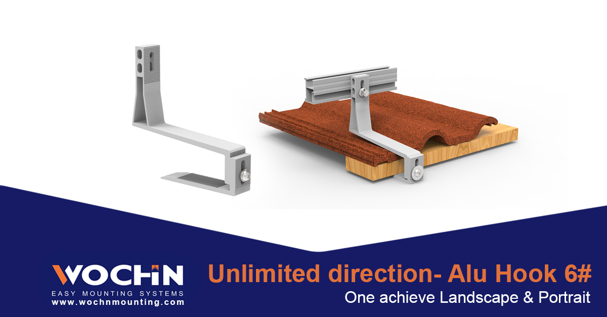 WochnSolarMount's tweet image. #WOCHN make Alu Tile Hook 6# Smarter, Easier and Faster 🌞 

Alu Tile Hook 6# Only need to change the T bolt position, easy to make panels as portrait and landscape. 👍 

Work with WOCHN’s lightweight, Anti-corrosion and strong design— meets easy installation. 

#SolarMount