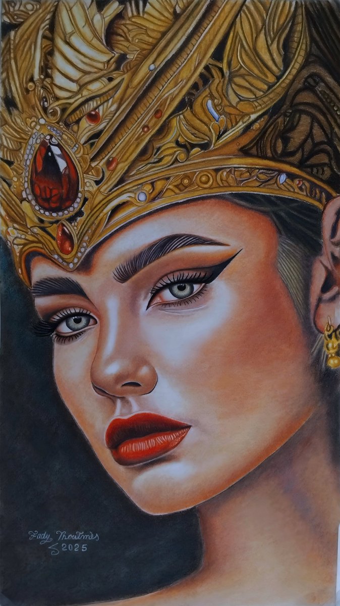 Fady Thoutmos : Portrait of Queen (Cleopatra). pastel on cardboard. 34 - 60 Cm. in 2025.