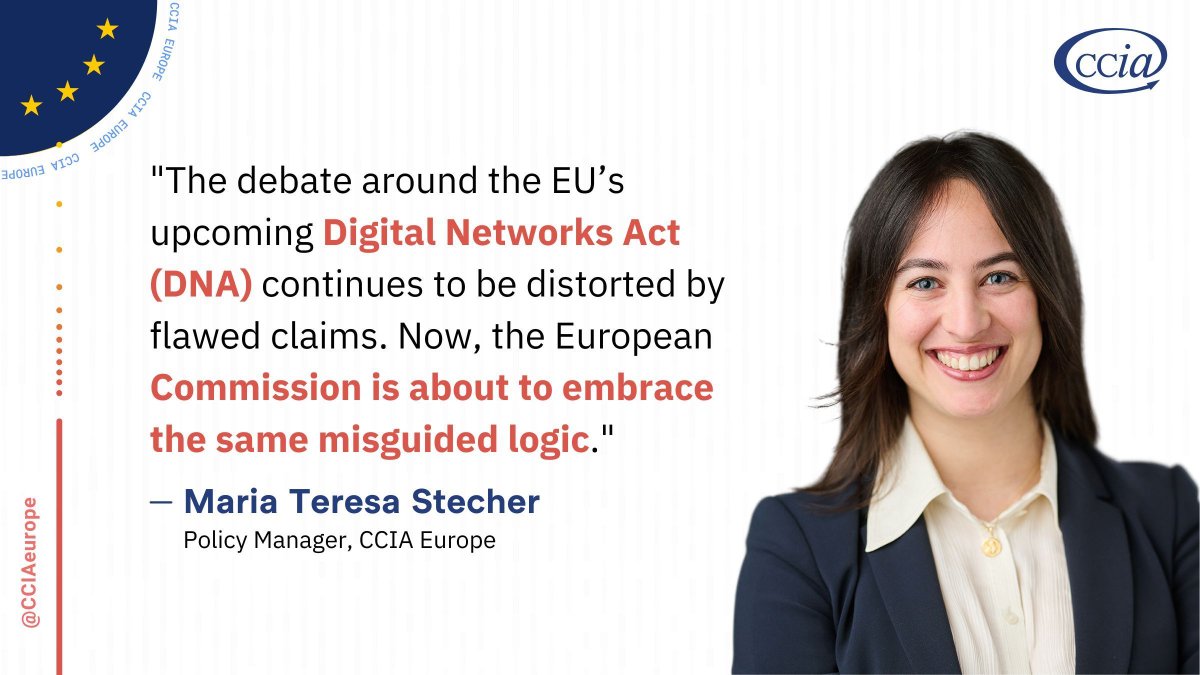 CCIAeurope's tweet photo. "The debate around the EU’s upcoming #DigitalNetworksAct continues to be distorted by flawed claims," warns @MTStecher. ⚠️ "Now, the @EU_Commission is about to embrace the same misguided logic." 

➡️ https://t.co/yhQjOtXAqM

#FairShare #NetworkFees #BEREC #ScalingUpTelecoms https://t.co/dmxocGiixL