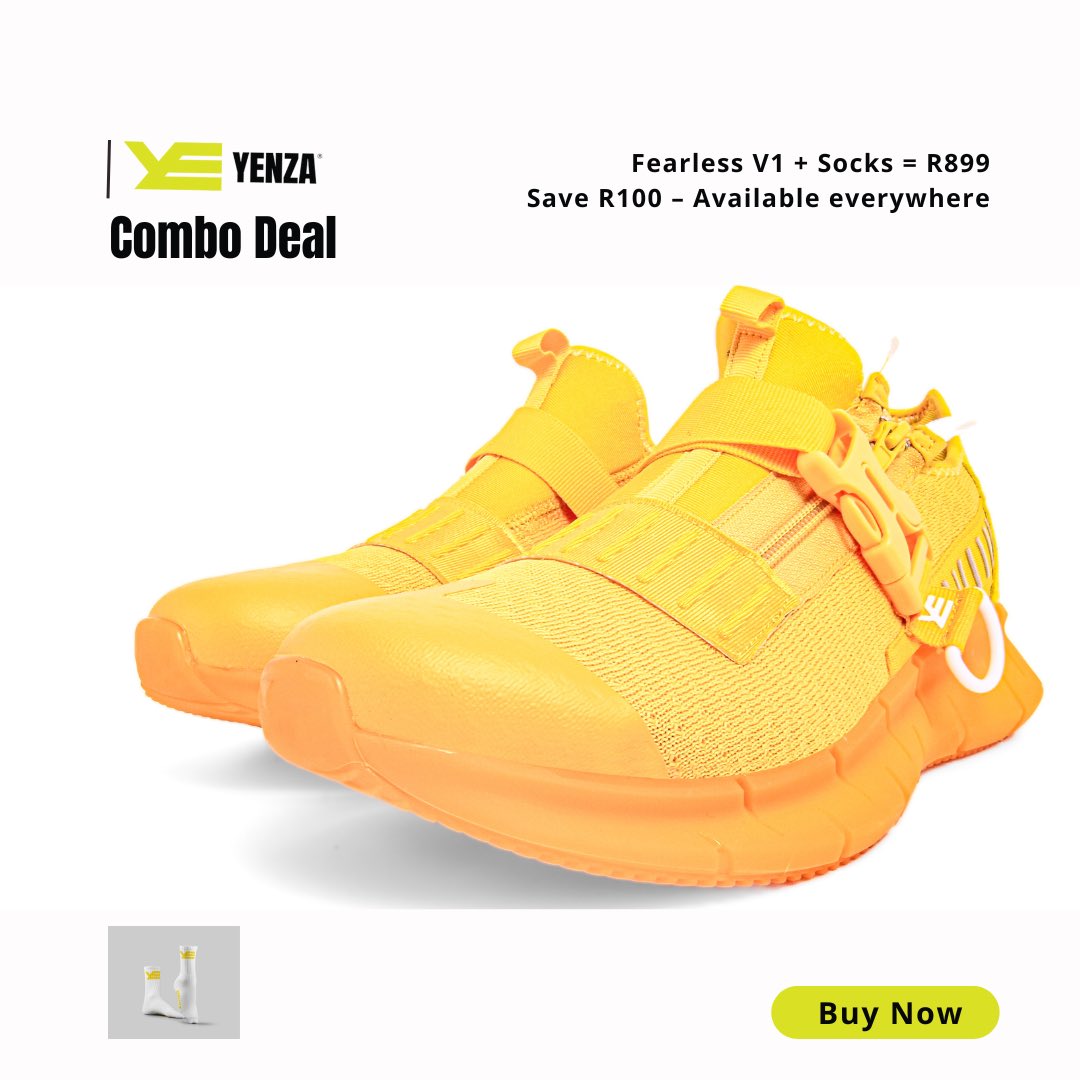 yenza_africa's tweet image. Unleash your style with the Fearless V1! For just R799, or grab the combo deal with socks for only R899 and save R100! 🌟 Available at Rand Show, Southgate Mall, Soweto Meat Lover, and online—don’t miss out on this unbeatable offer! 💥 #FearlessFashion #YenzaDeals
