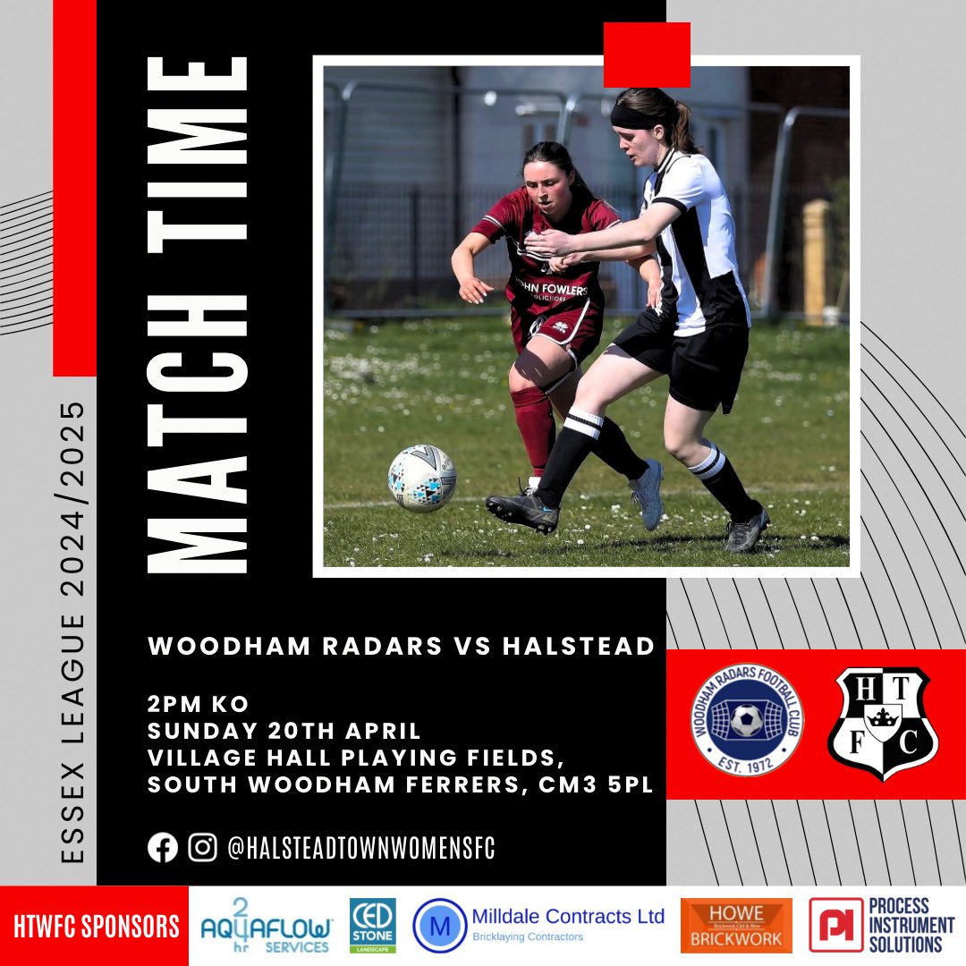 We travel away to play Woodham Radars for the third &amp; final time this season ⚽️

🆚 <a href="/radarsfc/">Woodham Radars FC</a> 
📆 20th April
🕛 KO 2PM
📍 South Woodham Ferrers Playing Fields, 25 Hullbridge Road, CM3 5PL