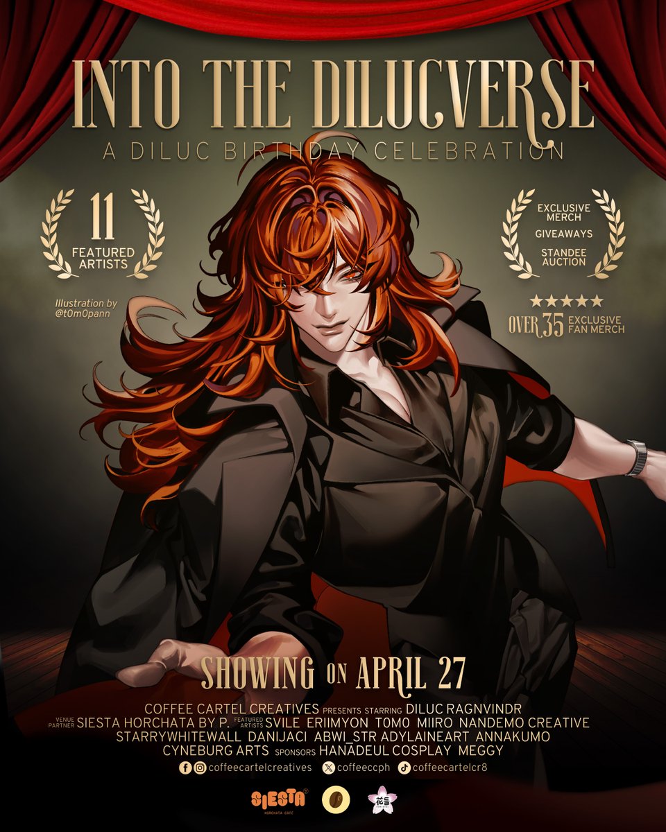 coffeecartelcr8's tweet photo. ✨🎥 Into the Dilucverse: A Diluc Birthday Cupsleeve Event 🎞️✨

SHOWING SOON—The glamorous, hollywood-esque Diluc birthday celebration: Into the Dilucverse! 🍿  See you April 27th!

📆 April 27, 2025
🕐 1:00 - 5:00pm
🧭 Siesta Horchata, Quezon City

#DilucverseCSE #HappyDilucDay https://t.co/F4KUQjUgyF