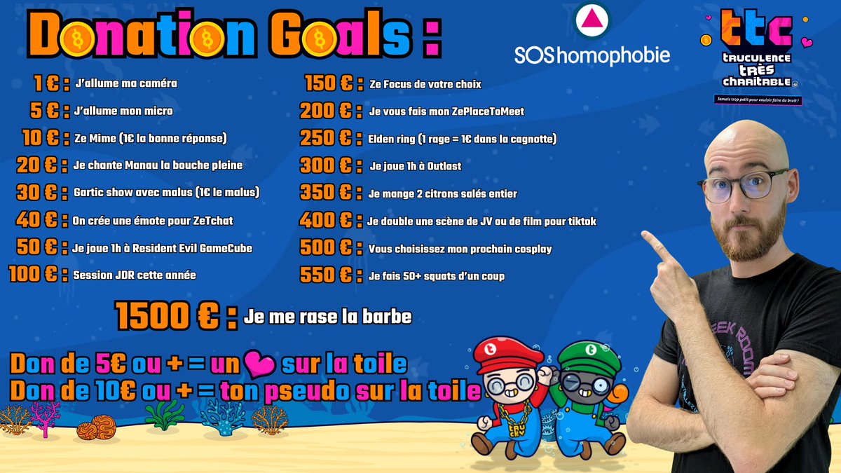 FarrenTwitch's tweet photo. Lezgoooo 🔥
Mes #DonationGoals pour la @ttc_twitch sont actés !!
À 1500€ de dons pour @SOShomophobie, JE ME RASE LA BARBE 😱😱 (cagnotte perso)
🥳On va faire péter la cagnotte pour la tolérance 🏳️🌈 les 2-3-4 mai !
+ d'infos : https://t.co/pZLIblvsdq https://t.co/fRuGjN2OcX