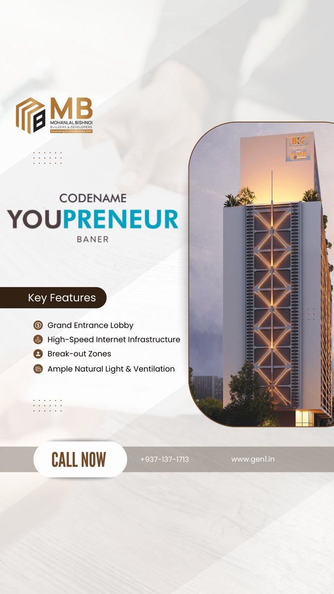 mbbdbuilders's tweet photo. 🚀 CODENAME YOUPRENEUR – Where your business finds its future in West Pune!
📍 Baner | From 211 Sq.Ft. to 609+ Sq.Ft.
✨ Grand Lobby | High-Speed Internet | Break-out Zones | Natural Light
📞 +91 93713 71713
🌐 https://t.co/Eb650mIcTt
#Youpreneur #PuneOffices #StartupSpace https://t.co/QVKRb542f8