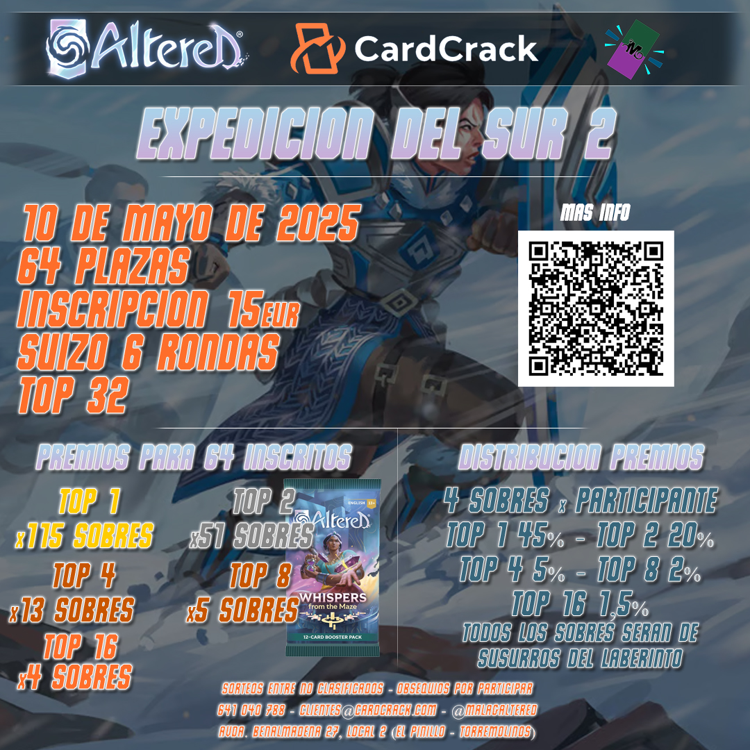 malagaltered's tweet photo. ¡Volvemos una edición más!

Regresa la #ExpediciondelSur 2, el torneo competitivo de @Altered_TCG de fin de set, con premios del siguiente.

¡Nos vemos el 10 de Mayo en Torremolinos! Toda la info en nuestra bio. https://t.co/4WjtHzoEqo