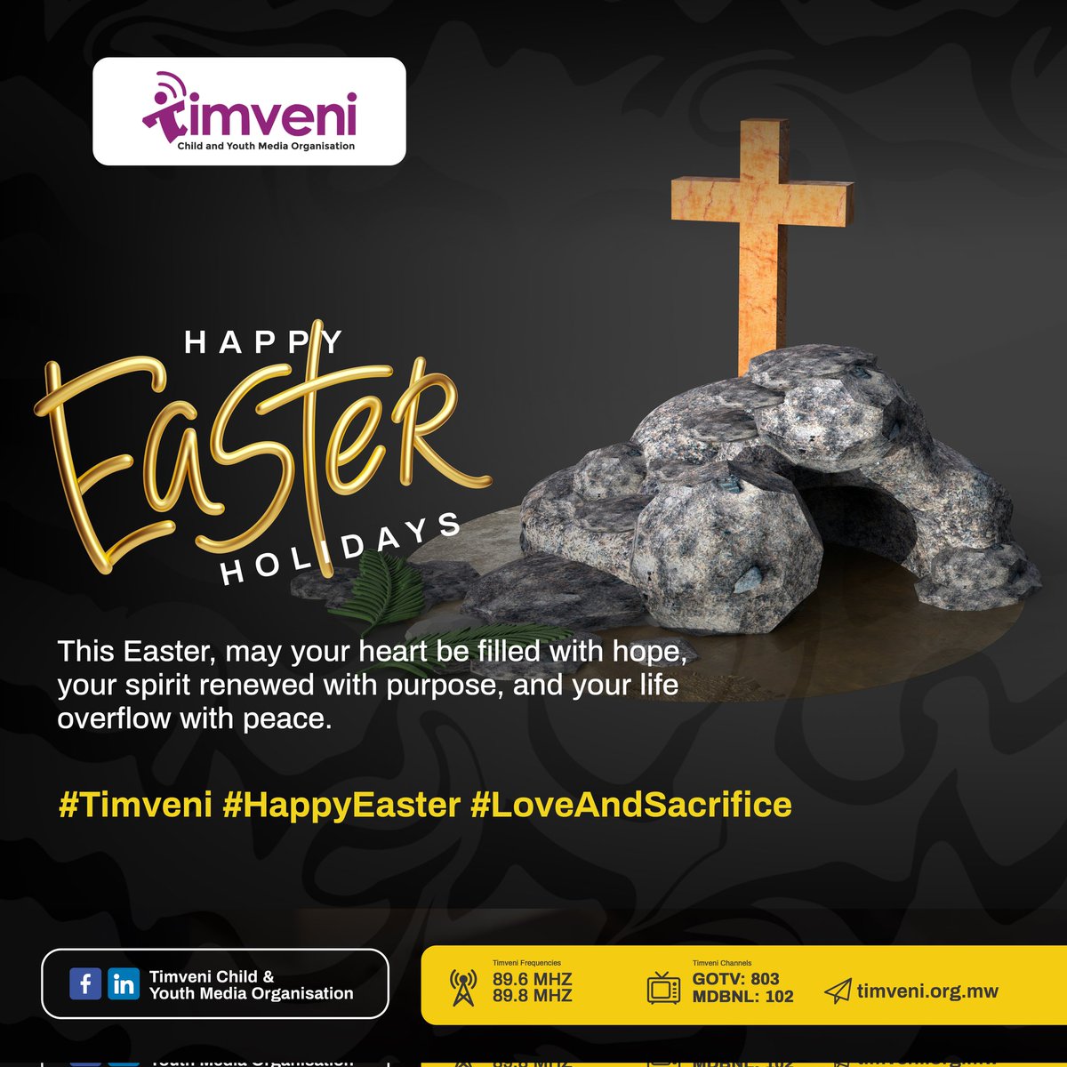 HAPPY EASTER HOLIDAYS! 
This Easter, may your heart be filled with hope, your spirit be renewed with purpose, and your life overflow with peace.
#Timveni #HappyEaster2025 #LoveAndSacrifice